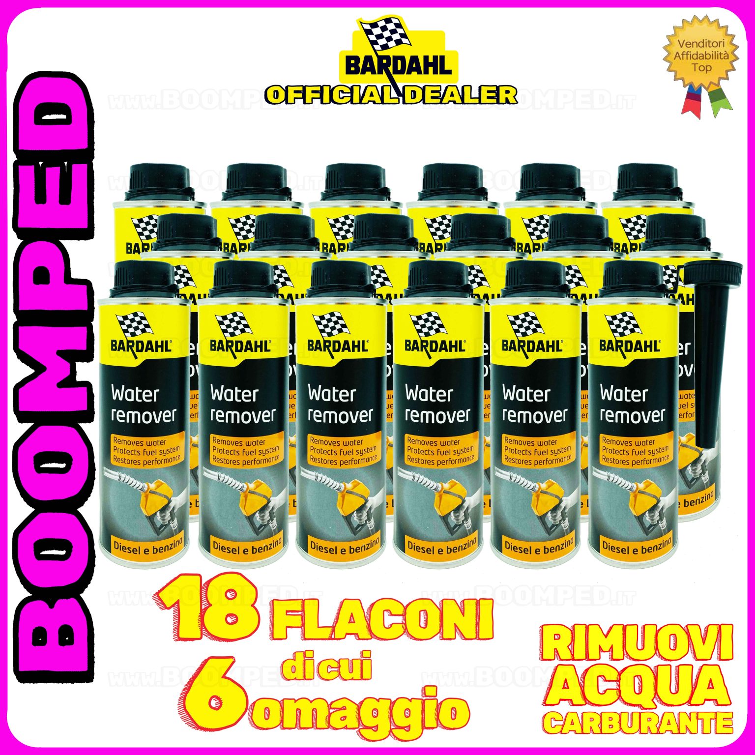 18 flaconi 300ml BARDAHL FUEL WATER REMOVER elimina acqua carburante auto benzina diesel 18BD39