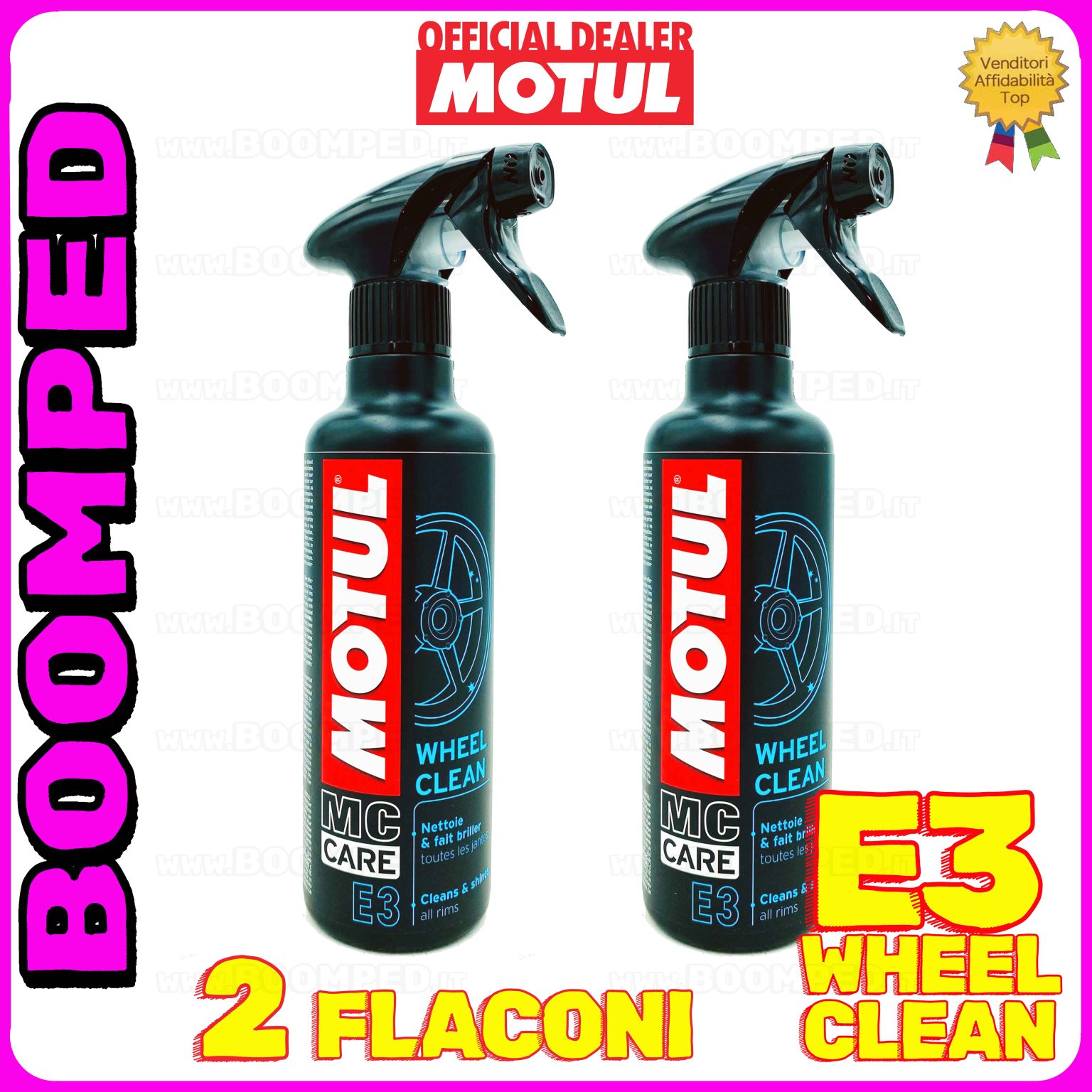 2 flaconi MOTUL MC CARE E3 WHEEL CLEAN spray pulitore cerchi moto 400ml 02MO63