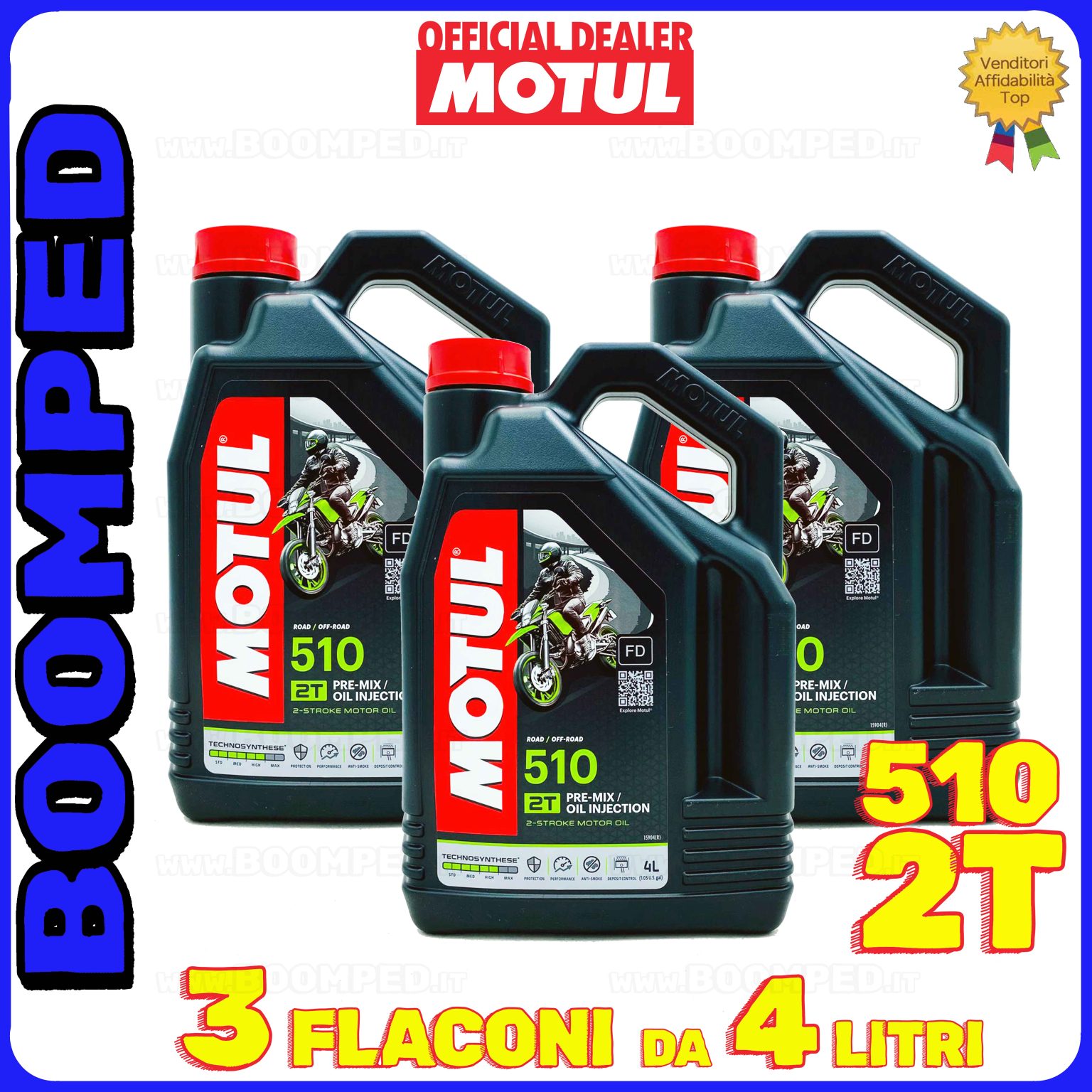 12 litri MOTUL 510 2T OLIO MOTORE miscela moto scooter 2T semisintetico (tanica 4 LT) 03MO66