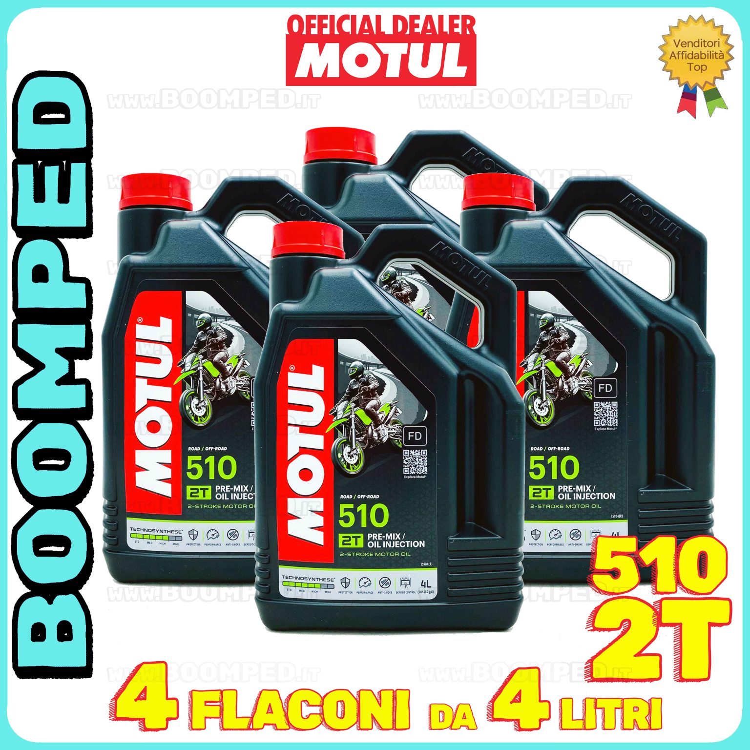 16 litri MOTUL 510 2T OLIO MOTORE miscela moto scooter 2T semisintetico (tanica 4 LT) 04MO66