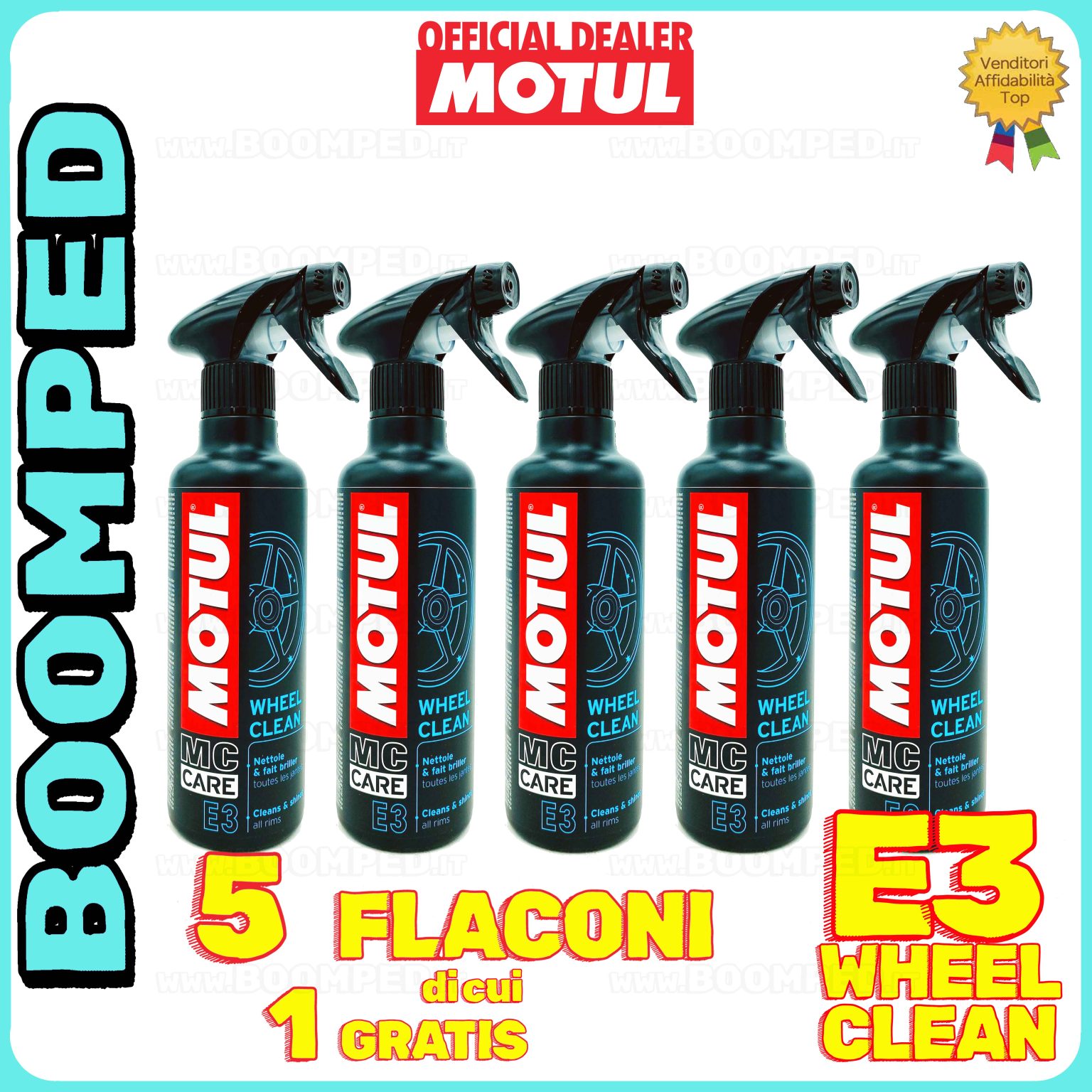 5 flaconi MOTUL MC CARE E3 WHEEL CLEAN spray pulitore cerchi moto 400ml 05MO63