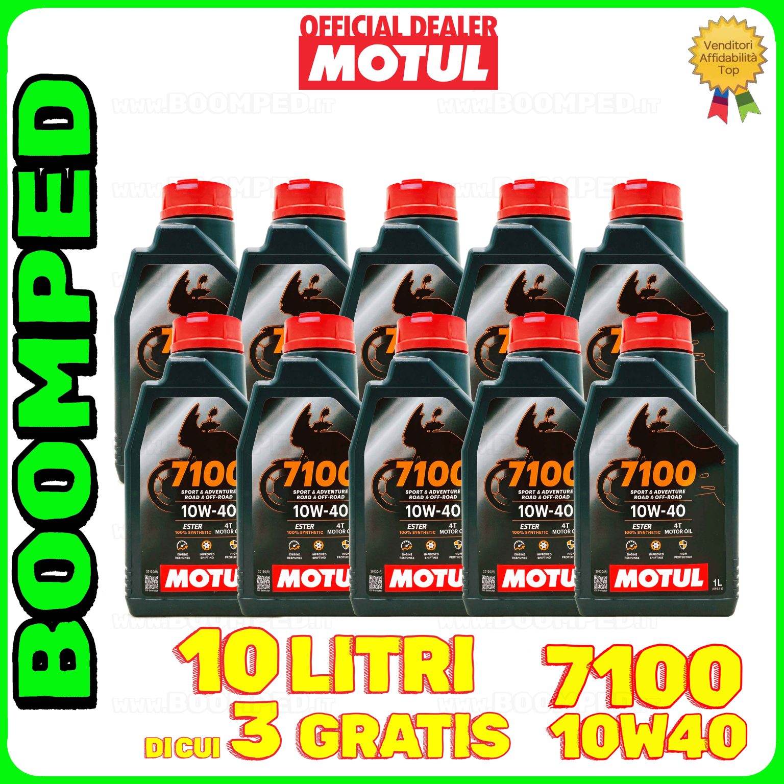 10 litri MOTUL 7100 10W-40 4T olio motore moto sintetico API SN / JASO MA2 10MO60