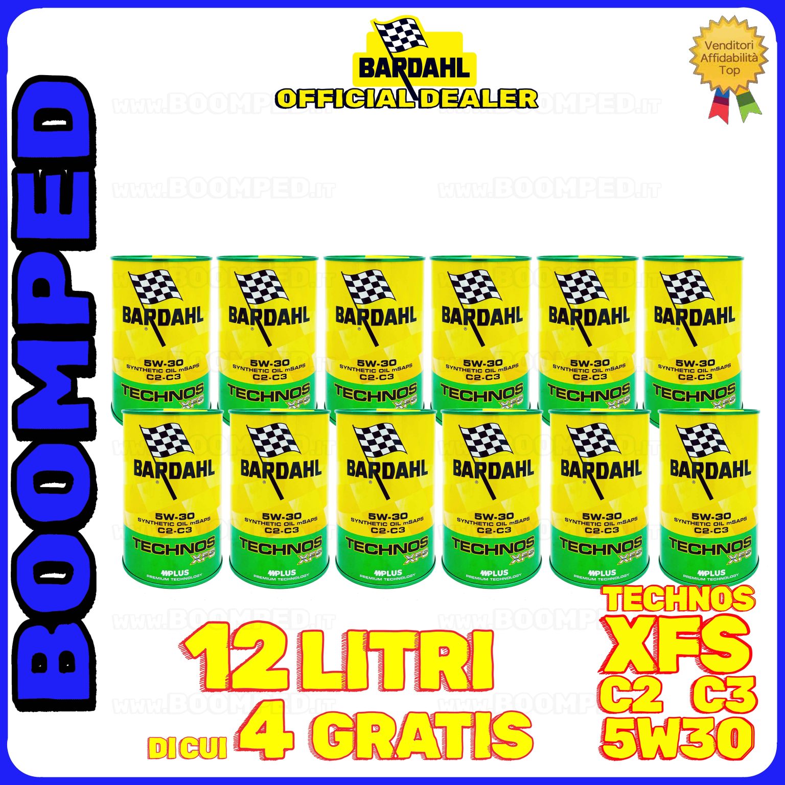 12 litri BARDAHL TECHNOS XFS 5W-30 OLIO MOTORE AUTO SINTETICO C2 C3 (latta 1 LT) 12BD63