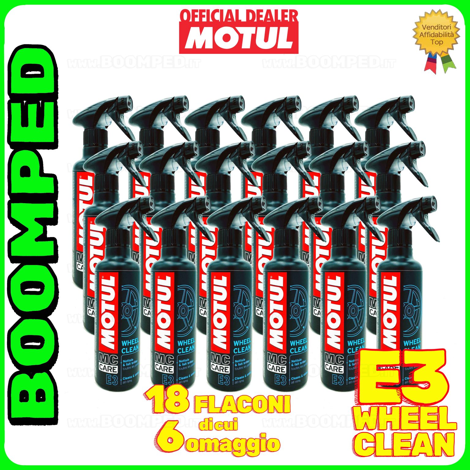 18 flaconi MOTUL MC CARE E3 WHEEL CLEAN spray pulitore cerchi moto 400ml 18MO63