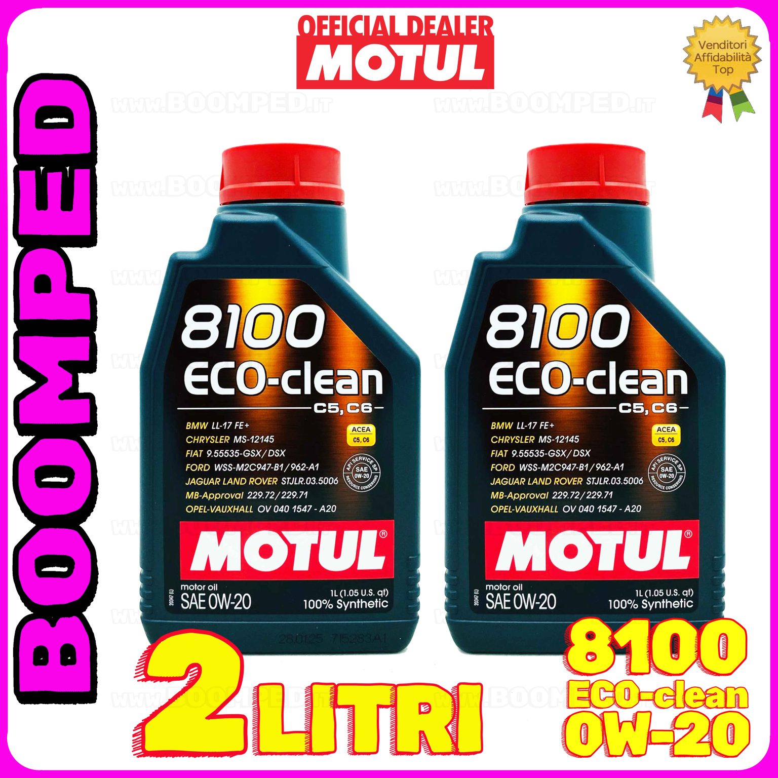 2 litri MOTUL 8100 ECO-CLEAN 0W-20 olio motore auto sintetico ACEA C5 C6 API SP 02MO56