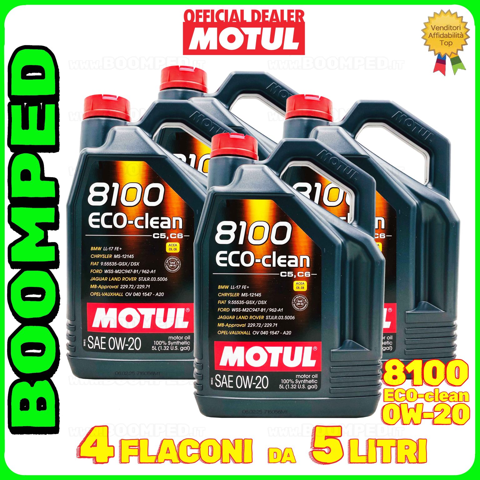 20 litri MOTUL 8100 ECO-CLEAN 0W-20 olio motore auto sintetico ACEA C5 C6 API SP 04MO57