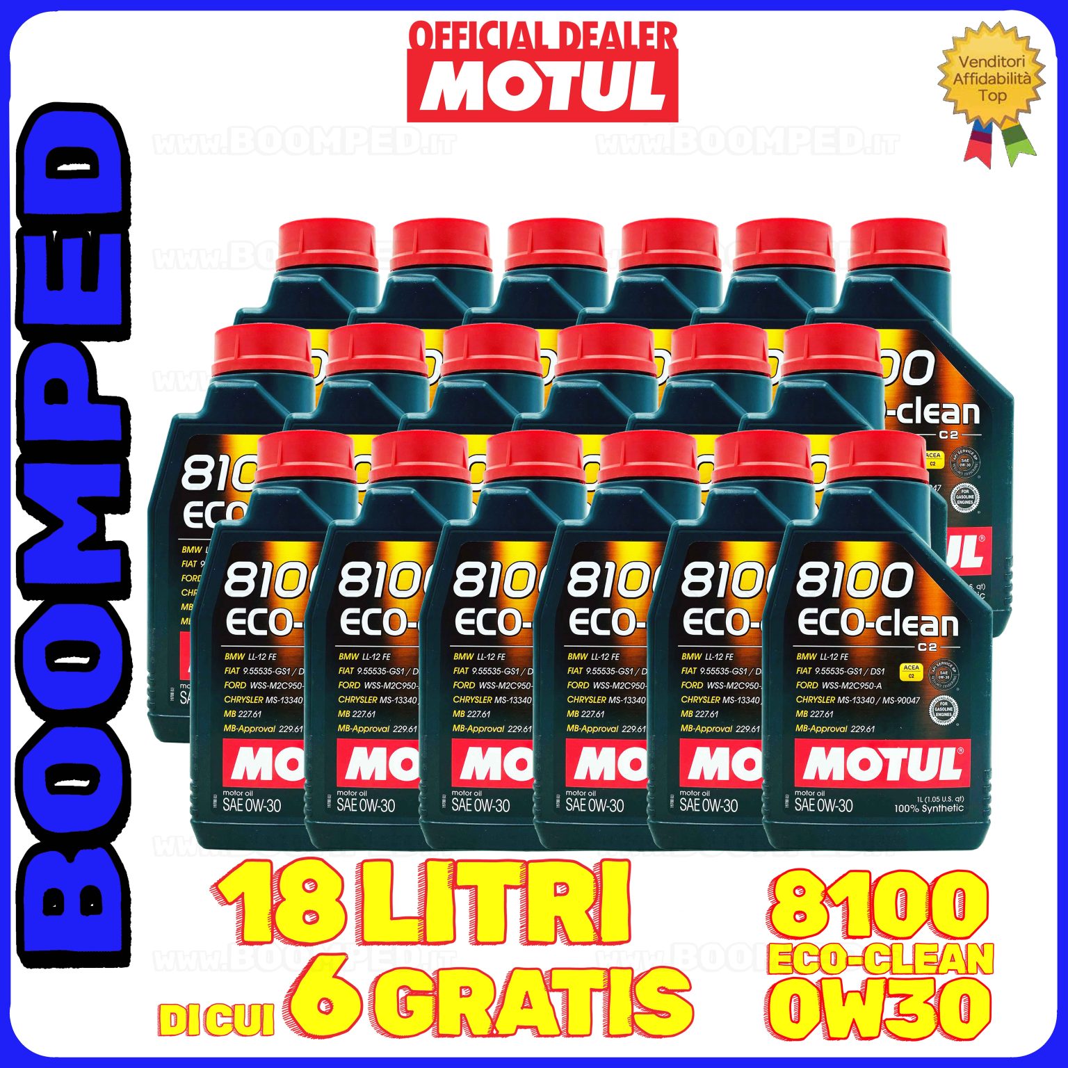 18 litri MOTUL 8100 ECO-CLEAN 0W-30 olio motore auto sintetico ACEA C2 API SP-RC 18MO54