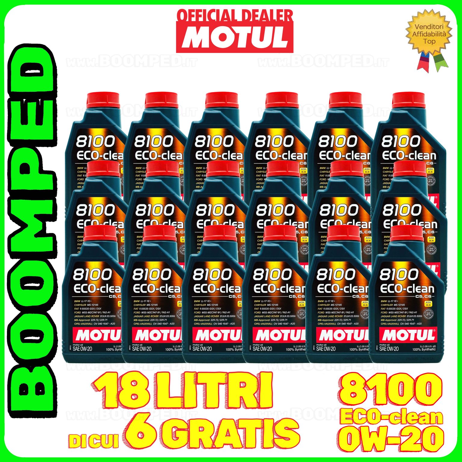 18 litri MOTUL 8100 ECO-CLEAN 0W-20 olio motore auto sintetico ACEA C5 C6 API SP 18MO56