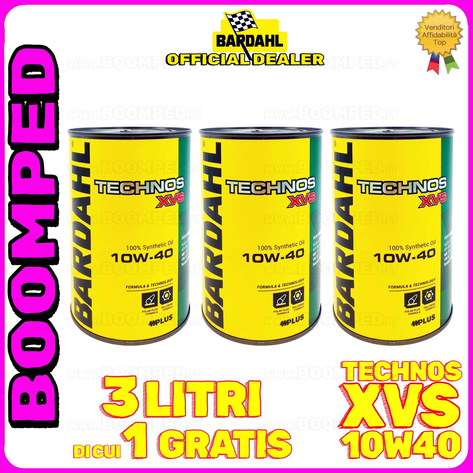 3 litri BARDAHL TECHNOS XVS 10W-40 olio motore auto sintetico ACEA A3/B4 API SN/CF 03BD30
