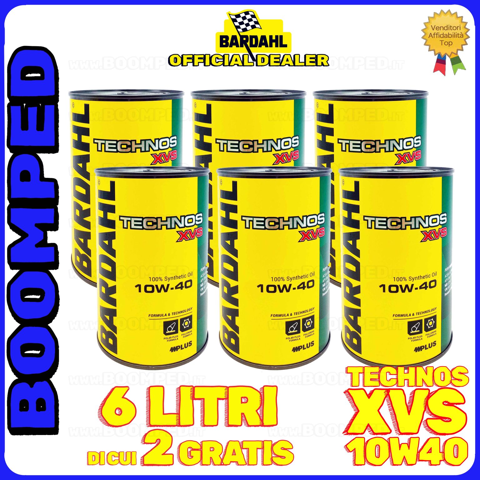 6 litri BARDAHL TECHNOS XVS 10W-40 olio motore auto sintetico ACEA A3/B4 API SN/CF 06BD30