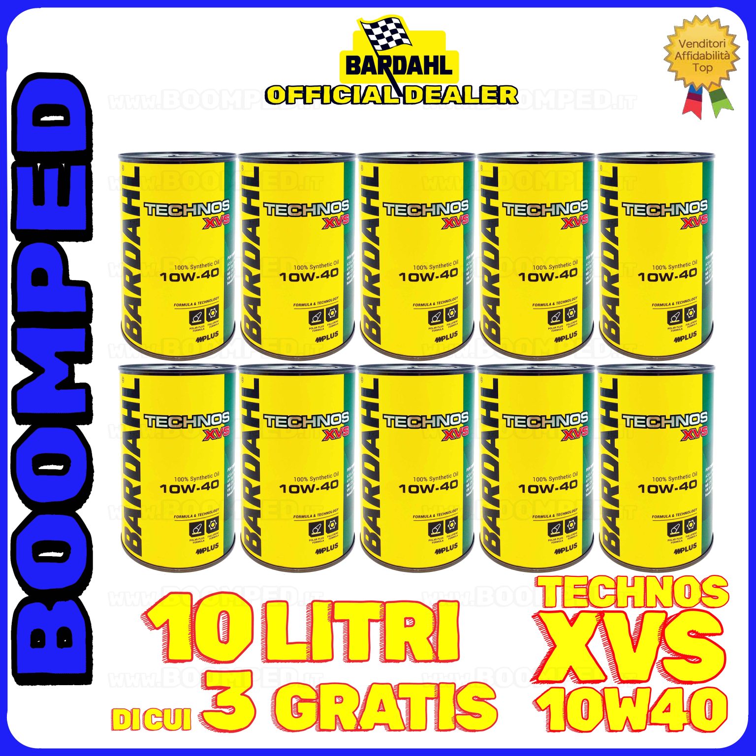 10 litri BARDAHL TECHNOS XVS 10W-40 olio motore auto sintetico ACEA A3/B4 API SN/CF 10BD30