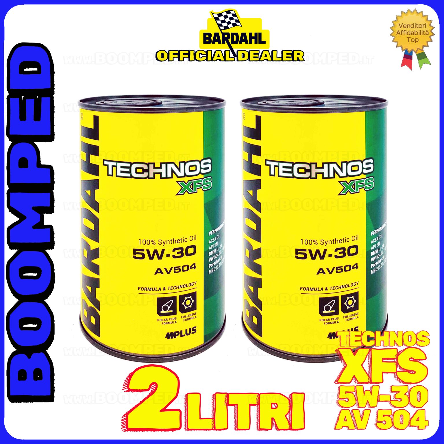 2 litri BARDAHL TECHNOS XFS AV504 5W-30 OLIO MOTORE SINTETICO C3 SN (latta 1 LT) 02BD29