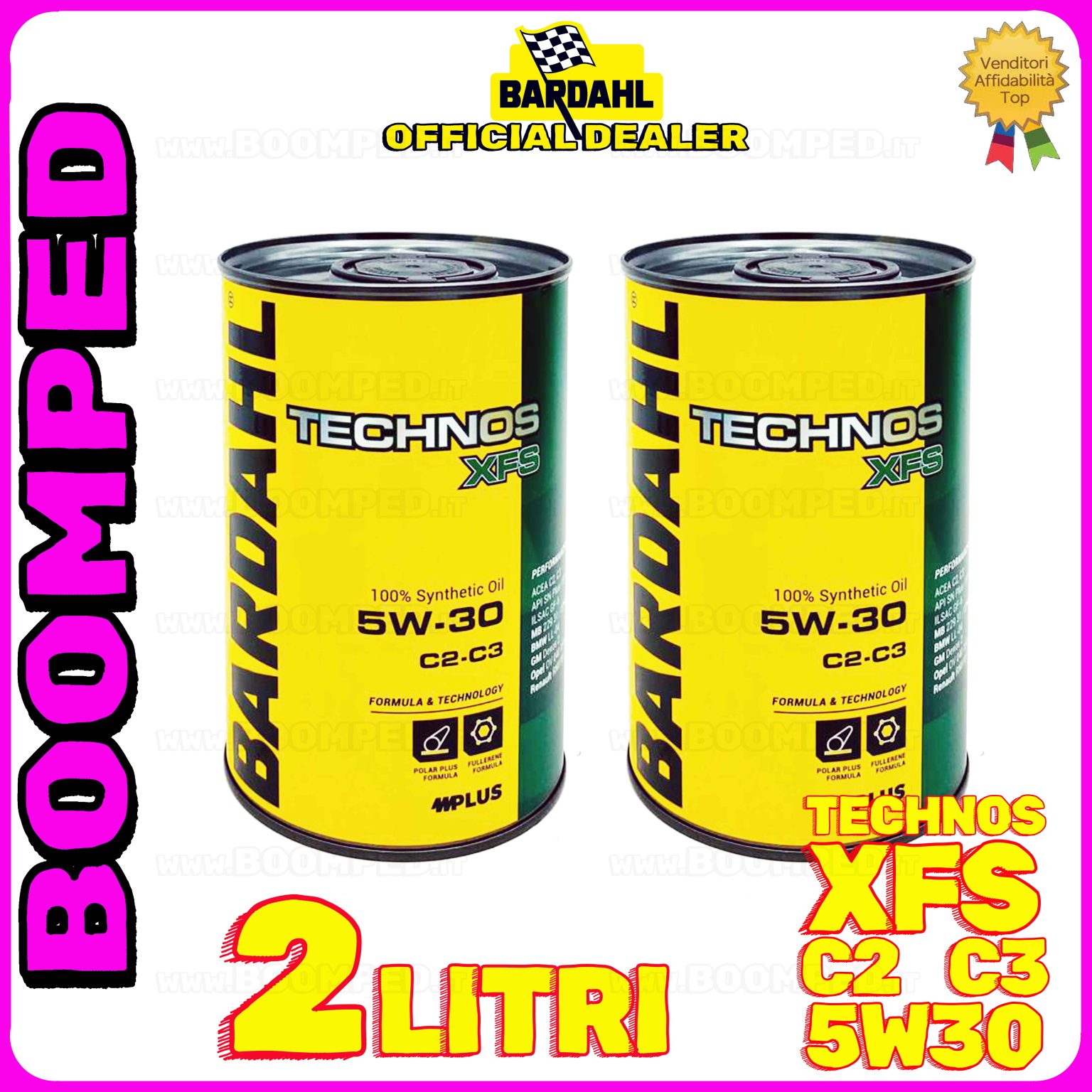 2 litri BARDAHL TECHNOS XFS 5W-30 OLIO MOTORE AUTO SINTETICO C2 C3 (latta 1 LT) 02BD63