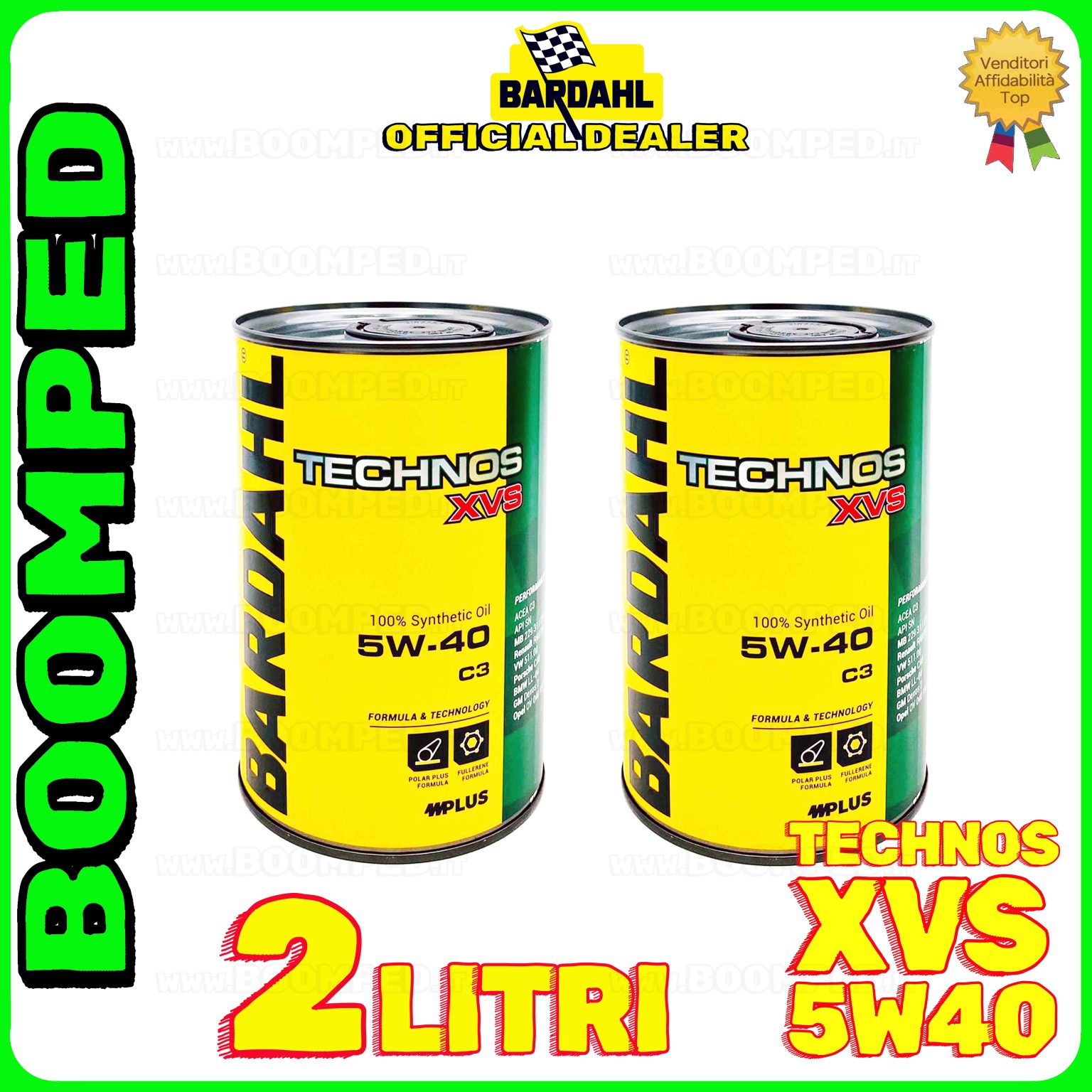 2 litri BARDAHL TECHNOS XVS 5W-40 OLIO MOTORE AUTO SINTETICO C3 (latta 1 LT) 02BD64