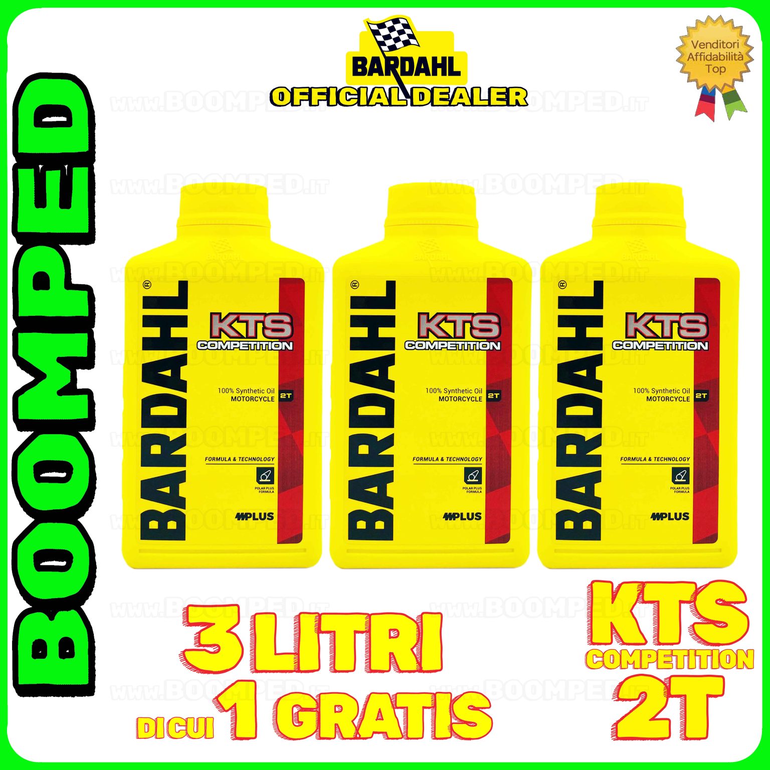 3 litri OLIO MOTORE BARDAHL KTS COMPETITION per miscela moto scooter 2T 100% sintetico 03BD04