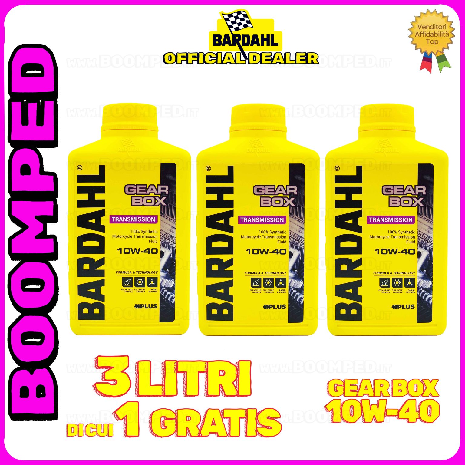 3 litri OLIO TRASMISSIONE BARDAHL GEAR BOX 10W-40 moto 2T 4T frizione bagno olio 100% sintetico 03BD12