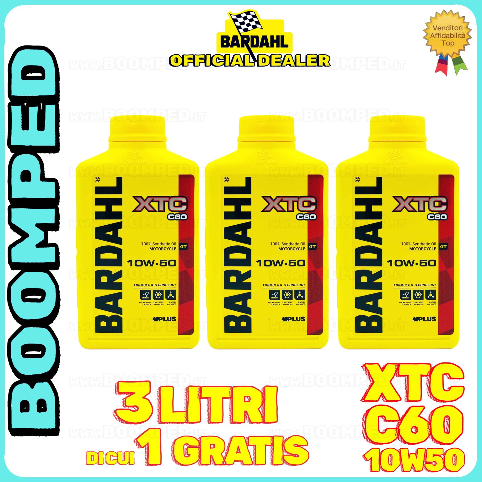 3 litri BARDAHL XTC C60 10W-50 olio motore moto sintetico API SN / JASO MA-MA2 03BD37