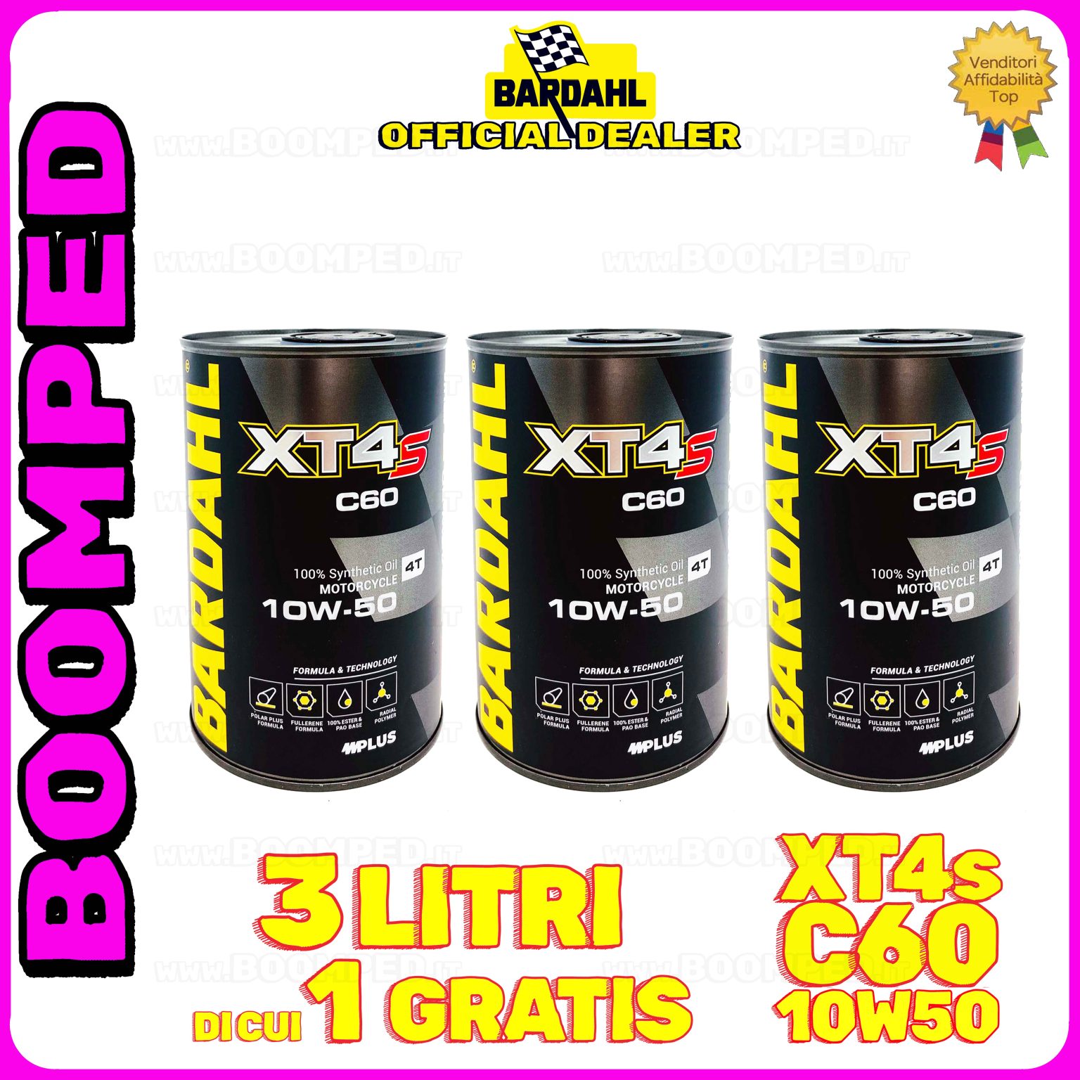 3 litri BARDAHL XT4s C60 10W-50 olio motore moto sintetico API SN, JASO MA / MA2 03BD53