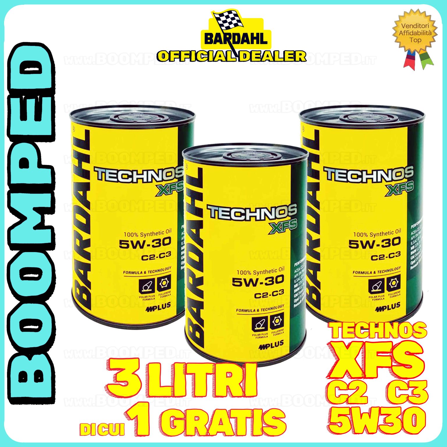 3 litri BARDAHL TECHNOS XFS 5W-30 OLIO MOTORE AUTO SINTETICO C2 C3 (latta 1 LT) 03BD63