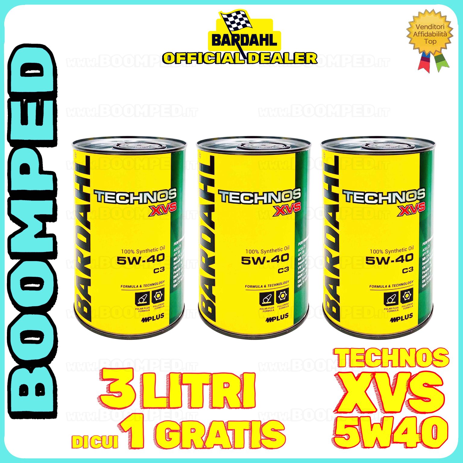 3 litri BARDAHL TECHNOS XVS 5W-40 OLIO MOTORE AUTO SINTETICO C3 (latta 1 LT) 03BD64