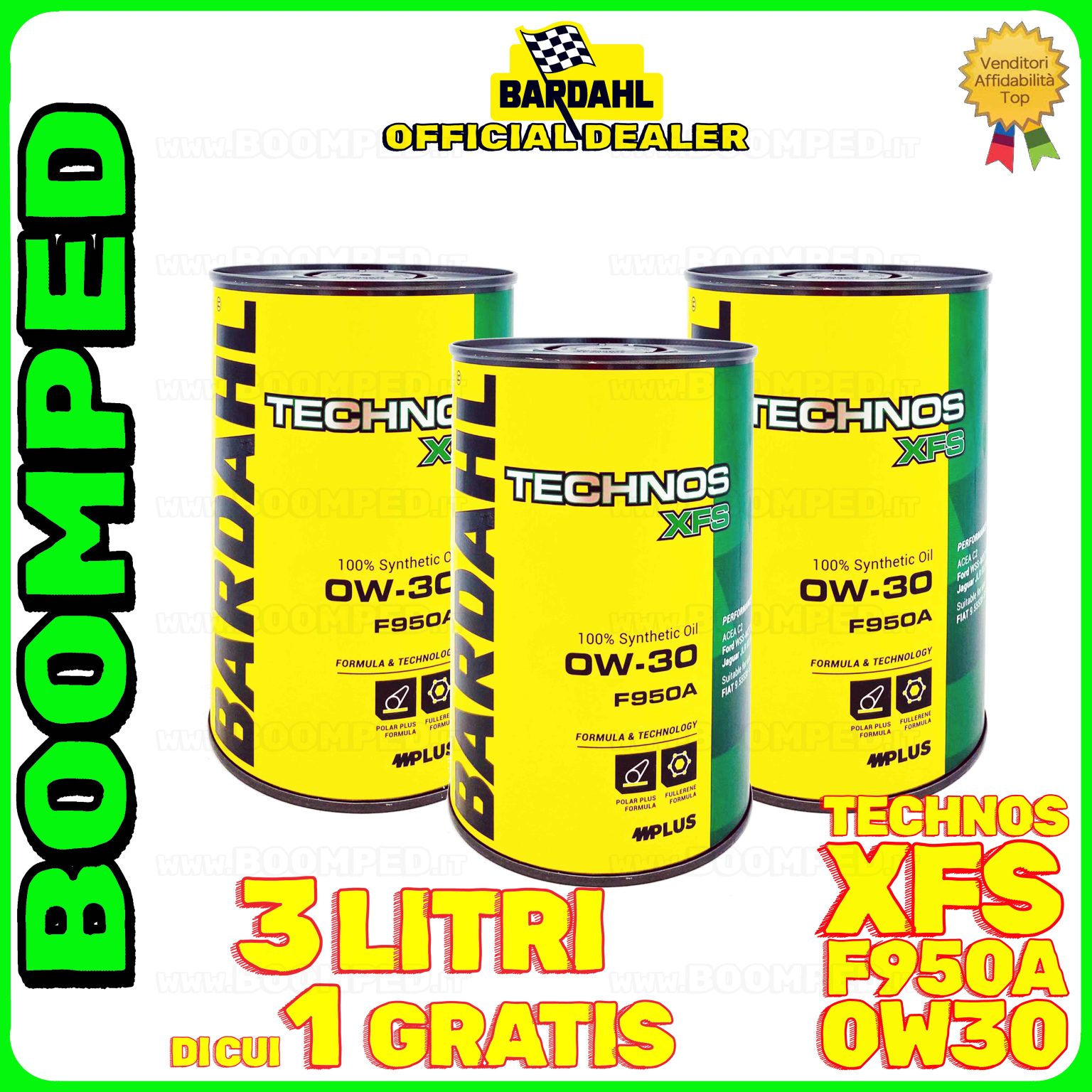 3 litri BARDAHL TECHNOS XFS F950A 0W-30 OLIO MOTORE AUTO SINTETICO C2 (latta 1 LT) 03BD65