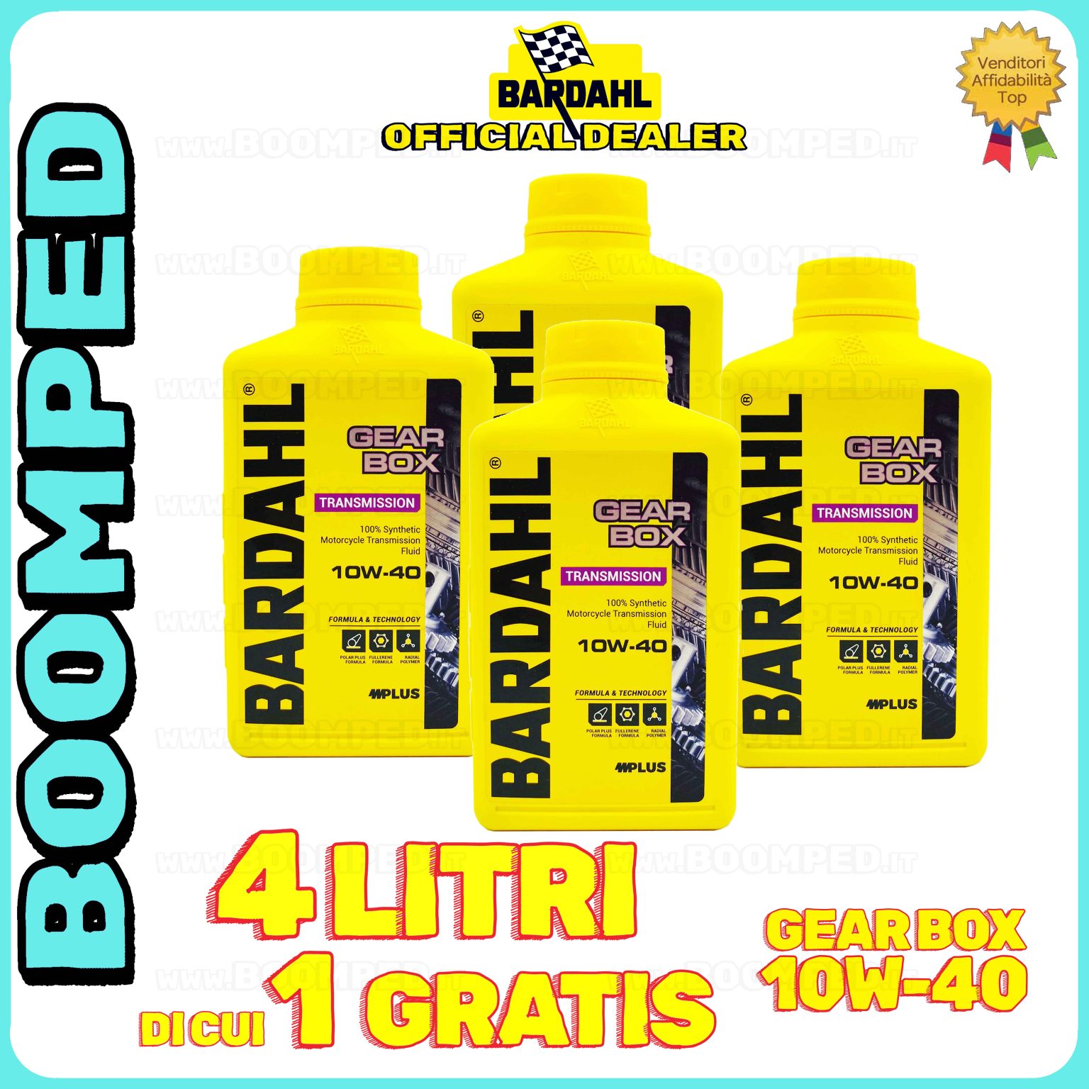4 litri OLIO TRASMISSIONE BARDAHL GEAR BOX 10W-40 moto 2T 4T frizione bagno olio 100% sintetico 04BD12