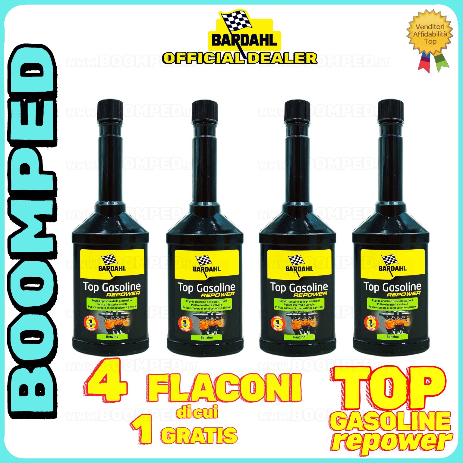 4 flaconi 250ml ADDITIVO BARDAHL TOP GASOLINE REPOWER pulitore iniettori riduce consumi motori benzina auto 04BD43