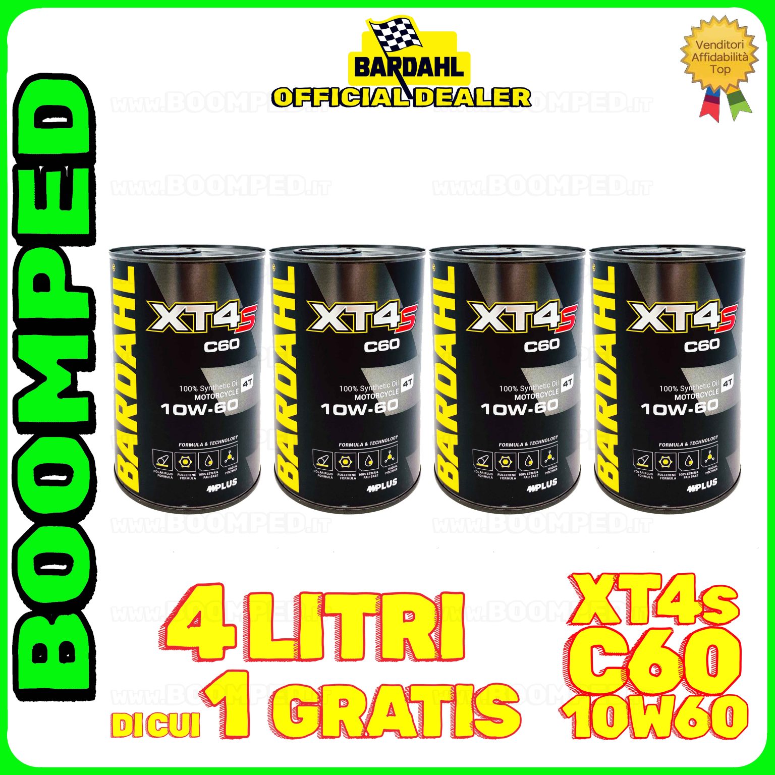 4 litri BARDAHL XT4s C60 10W-60 olio motore moto sintetico API SN, JASO MA / MA2 04BD54