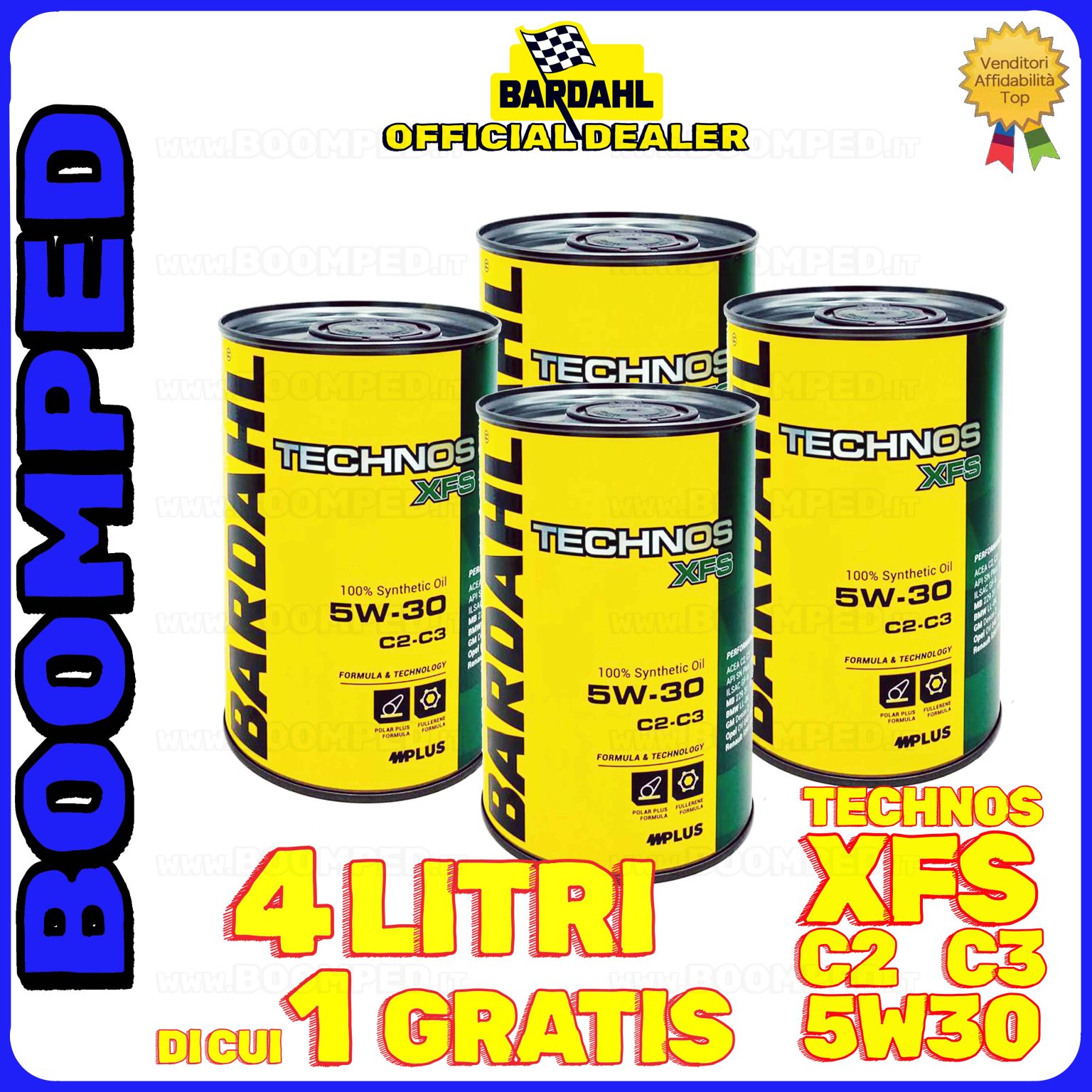 4 litri BARDAHL TECHNOS XFS 5W-30 OLIO MOTORE AUTO SINTETICO C2 C3 (latta 1 LT) 04BD63