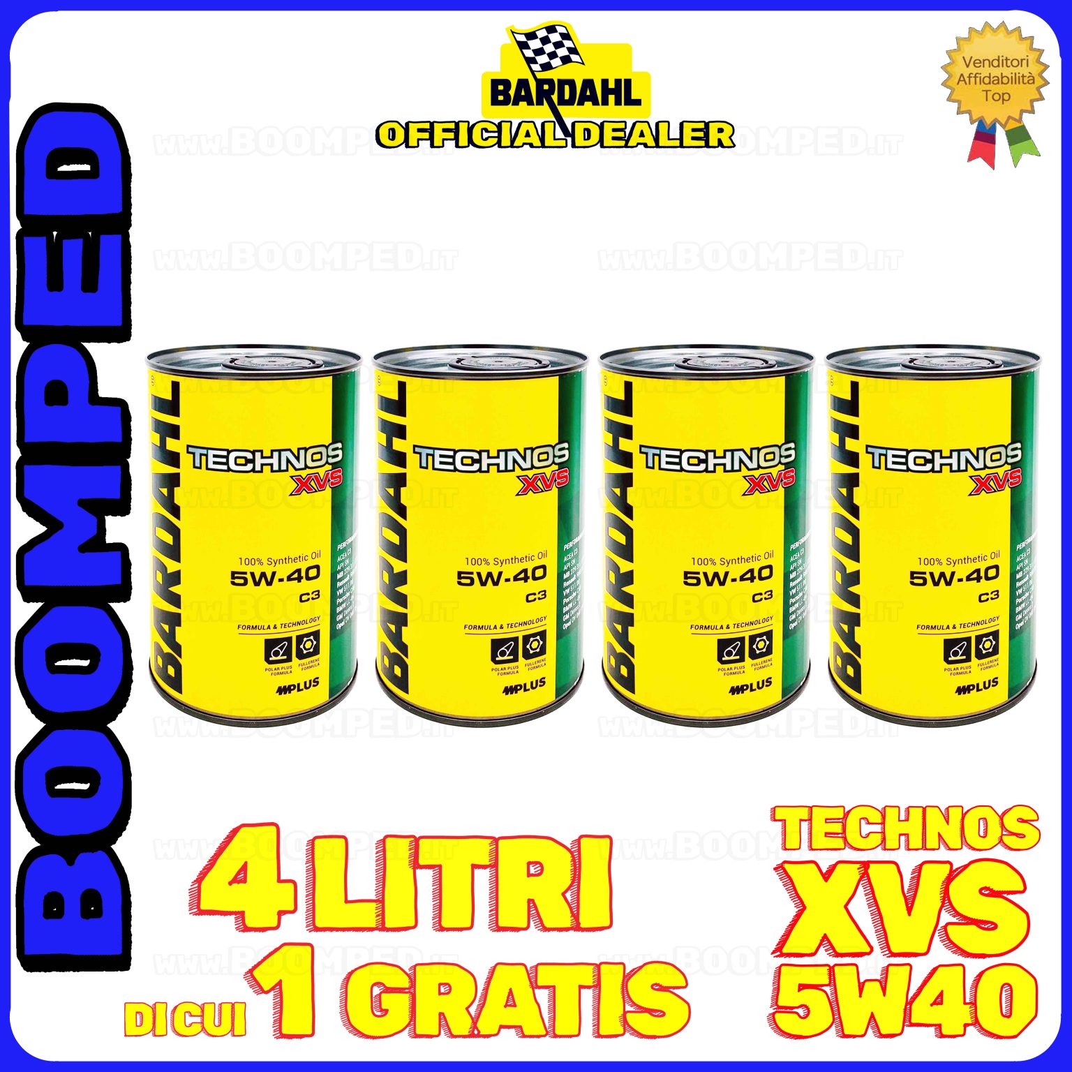 4 litri BARDAHL TECHNOS XVS 5W-40 OLIO MOTORE AUTO SINTETICO C3 (latta 1 LT) 04BD64