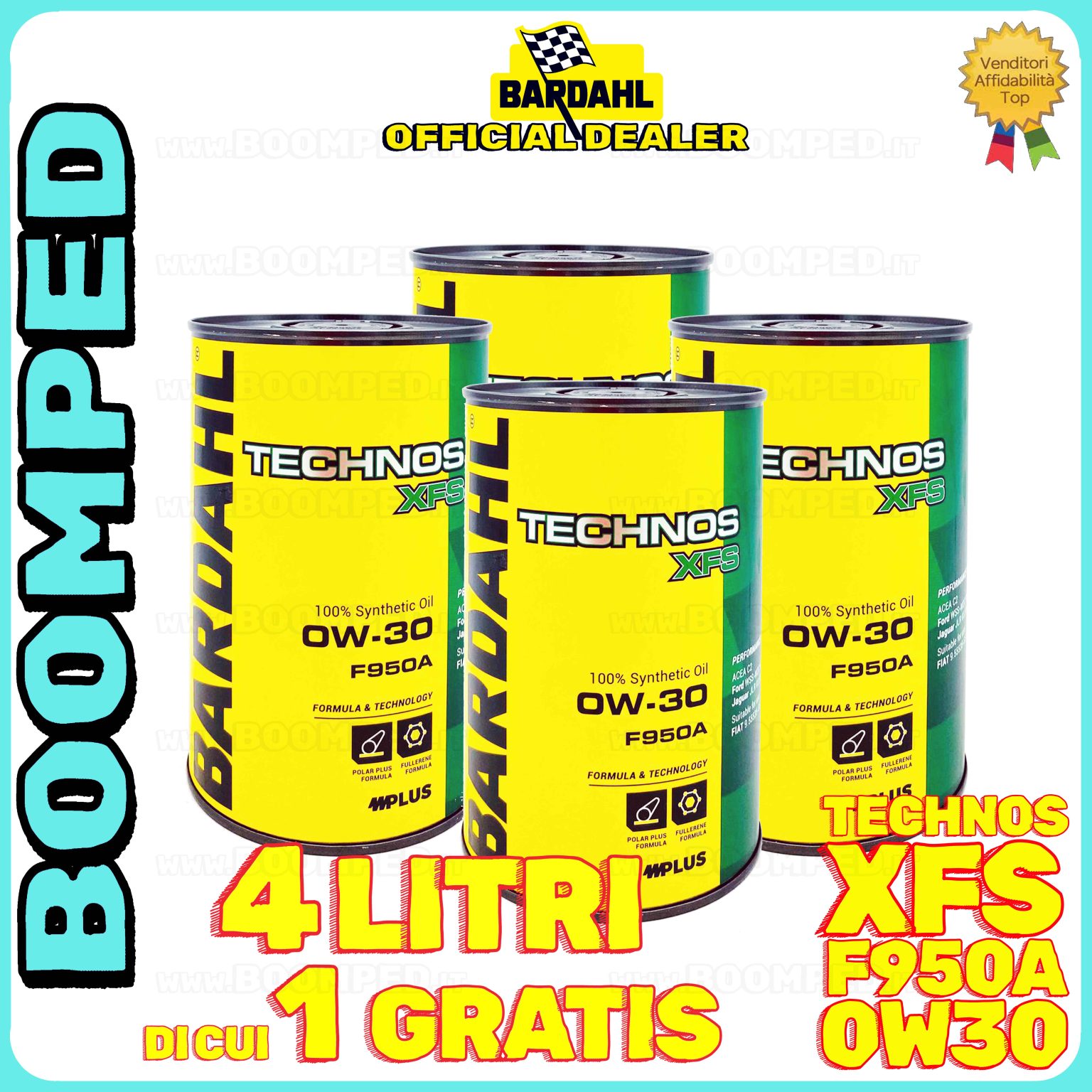 4 litri BARDAHL TECHNOS XFS F950A 0W-30 OLIO MOTORE AUTO SINTETICO C2 (latta 1 LT) 04BD65