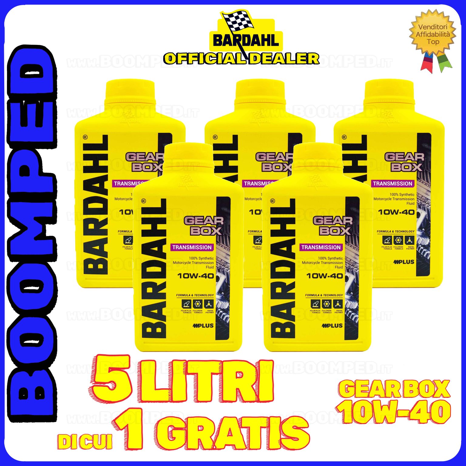 5 litri OLIO TRASMISSIONE BARDAHL GEAR BOX 10W-40 moto 2T 4T frizione bagno olio 100% sintetico 05BD12