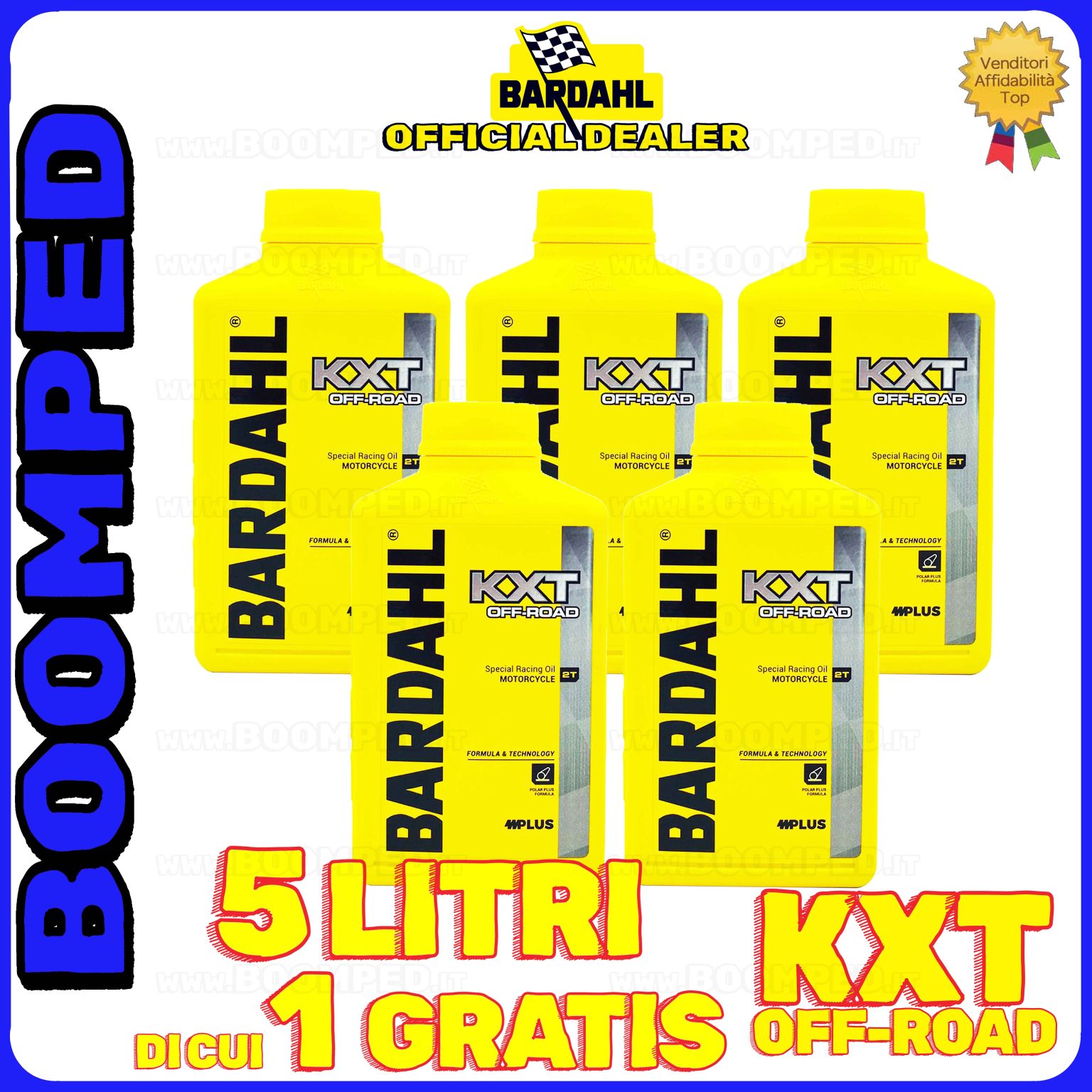 5 litri OLIO MOTORE SPECIALE BARDAHL KXT OFF ROAD per miscela moto cross 2T 100% sintetico 05BD16