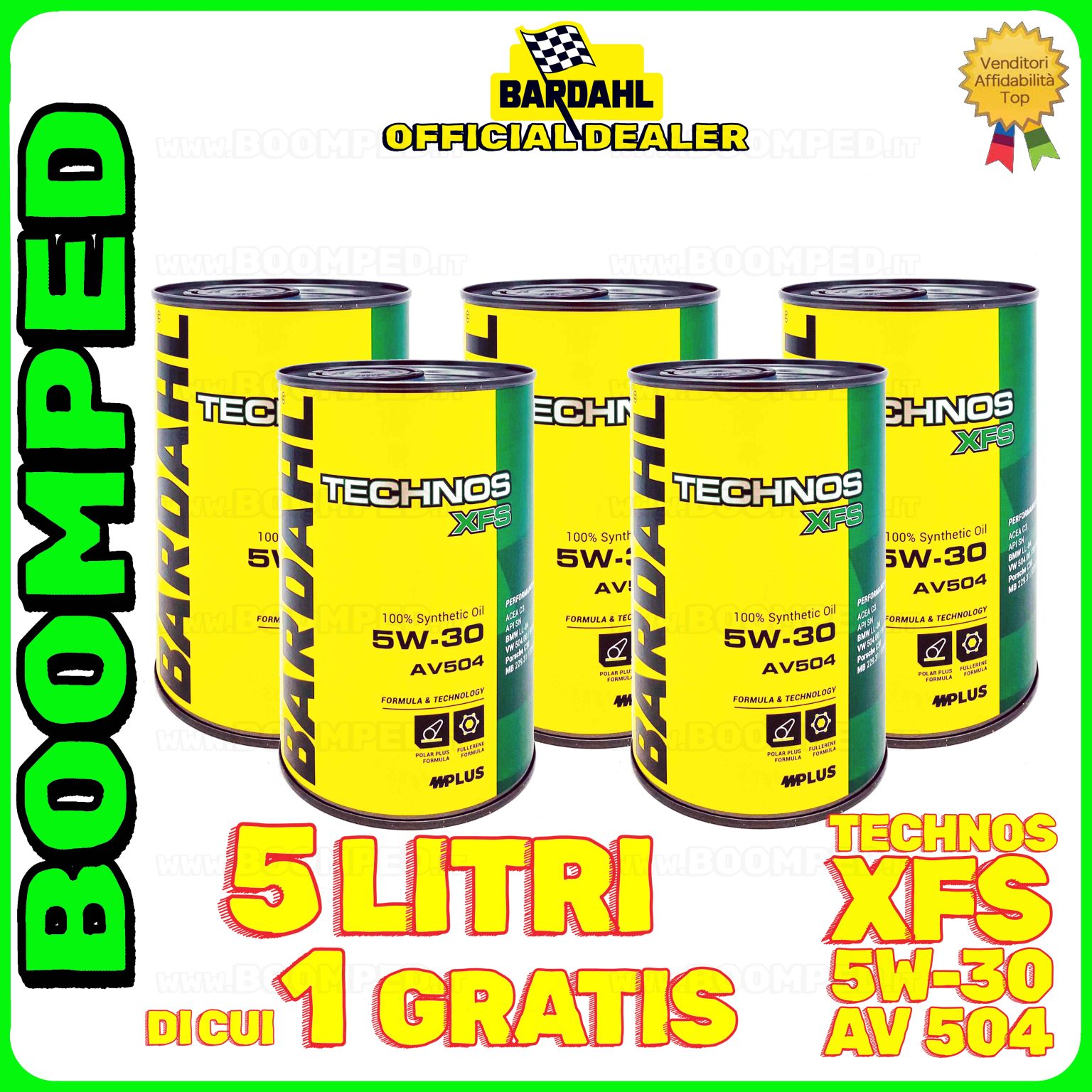 5 litri BARDAHL TECHNOS XFS AV504 5W-30 OLIO MOTORE SINTETICO C3 SN (latta 1 LT) 05BD29