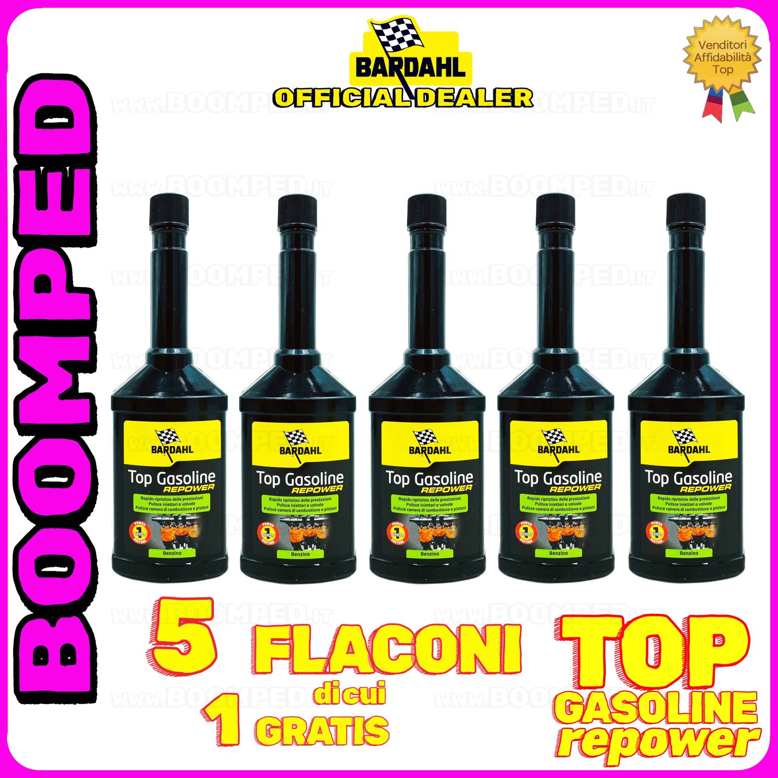 5 flaconi 250ml ADDITIVO BARDAHL TOP GASOLINE REPOWER pulitore iniettori riduce consumi motori benzina auto 05BD43