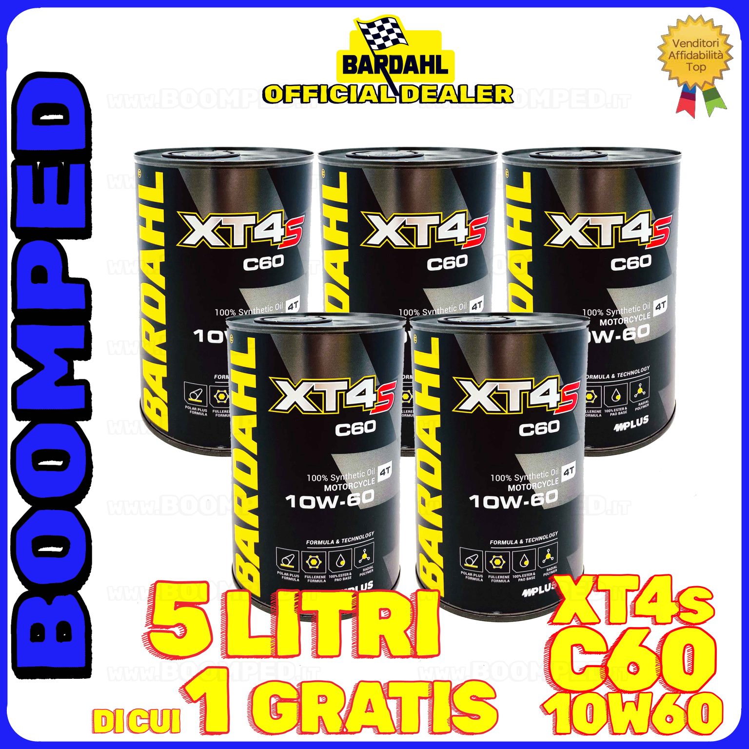 5 litri BARDAHL XT4s C60 10W-60 olio motore moto sintetico API SN, JASO MA / MA2 05BD54