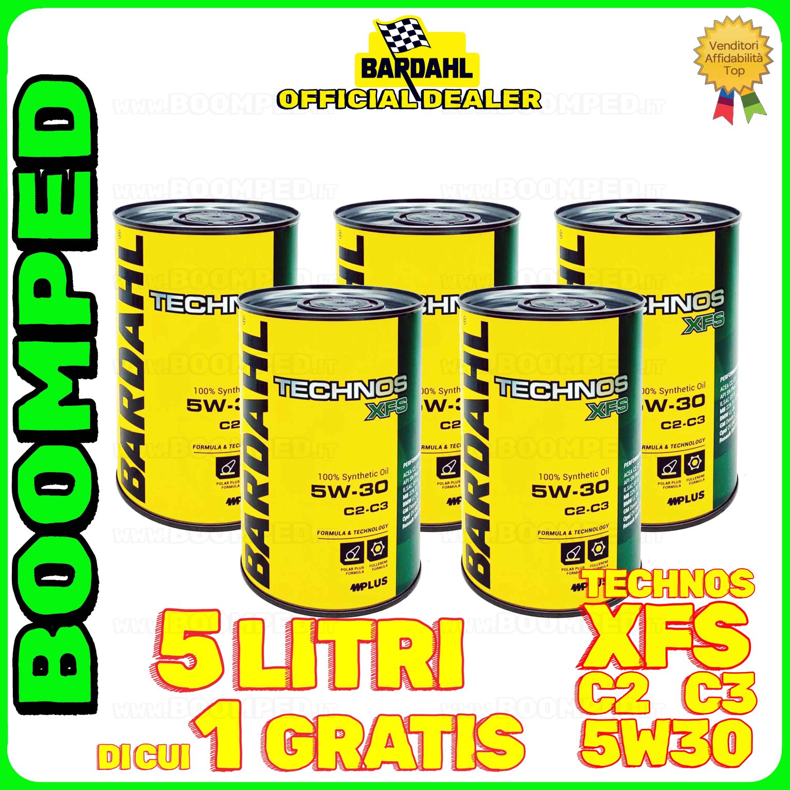 5 litri BARDAHL TECHNOS XFS 5W-30 OLIO MOTORE AUTO SINTETICO C2 C3 (latta 1 LT) 05BD63