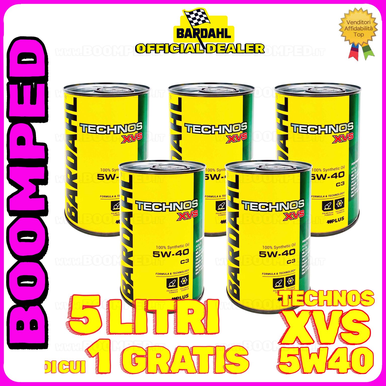 5 litri BARDAHL TECHNOS XVS 5W-40 OLIO MOTORE AUTO SINTETICO C3 (latta 1 LT) 05BD64