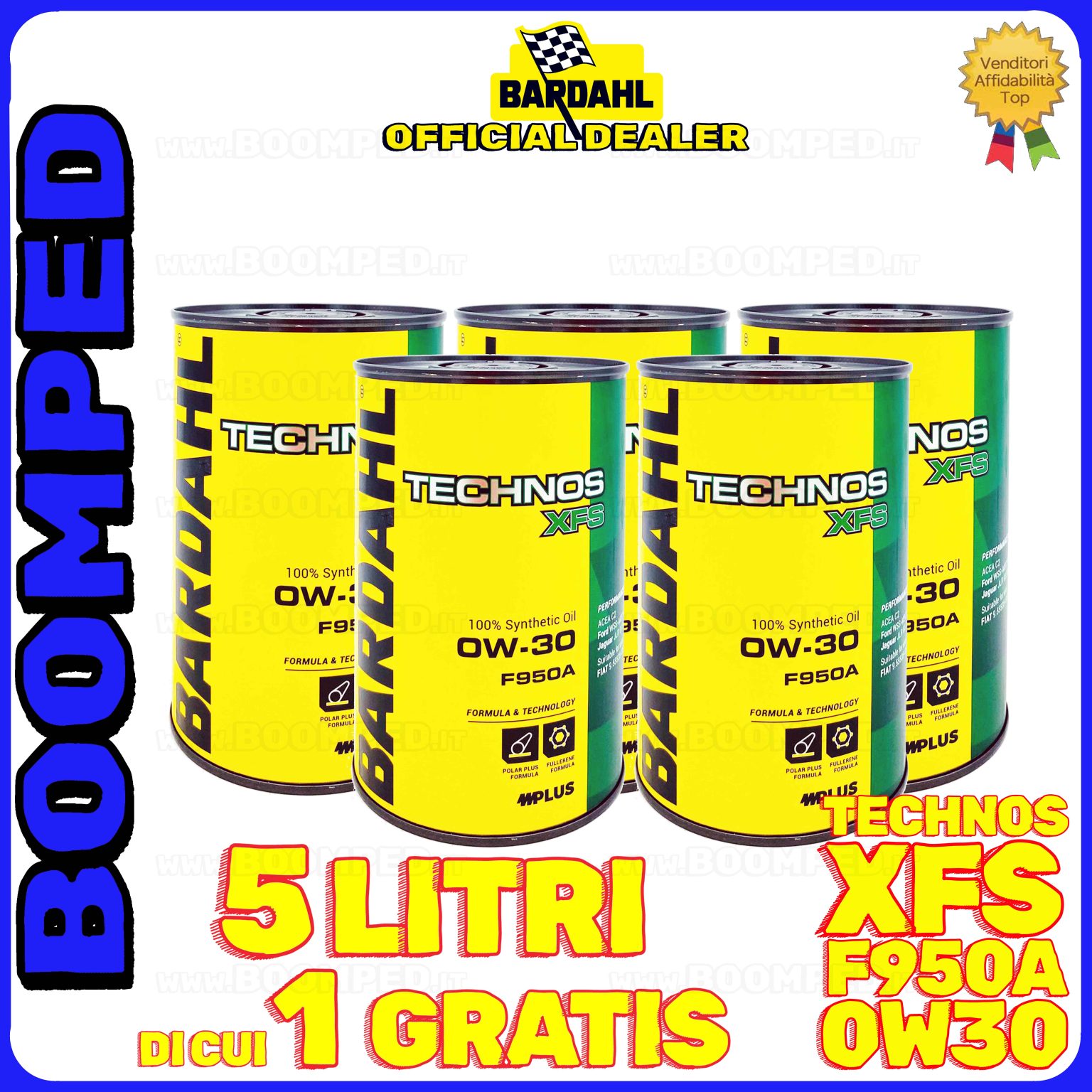 5 litri BARDAHL TECHNOS XFS F950A 0W-30 OLIO MOTORE AUTO SINTETICO C2 (latta 1 LT) 05BD65