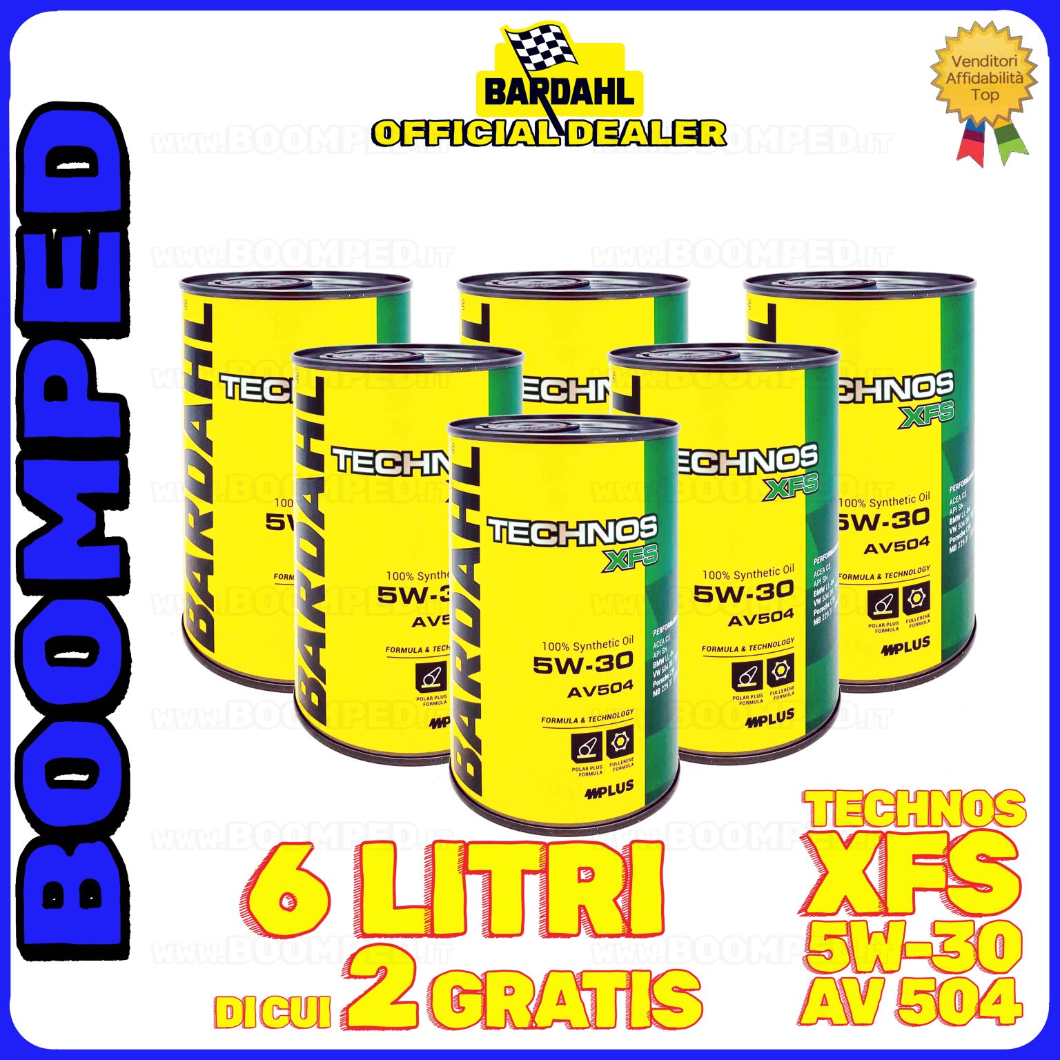 6 litri BARDAHL TECHNOS XFS AV504 5W-30 OLIO MOTORE SINTETICO C3 SN (latta 1 LT) 06BD29