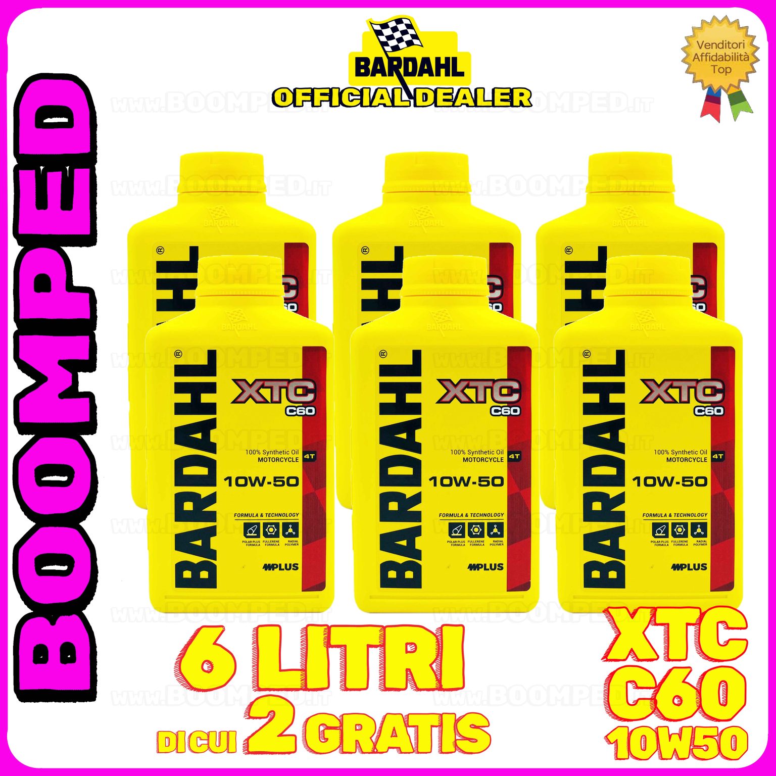 6 litri BARDAHL XTC C60 10W-50 olio motore moto sintetico API SN / JASO MA-MA2 06BD37