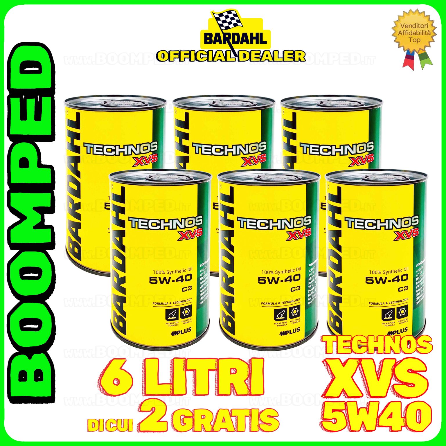 6 litri BARDAHL TECHNOS XVS 5W-40 OLIO MOTORE AUTO SINTETICO C3 (latta 1 LT) 06BD64