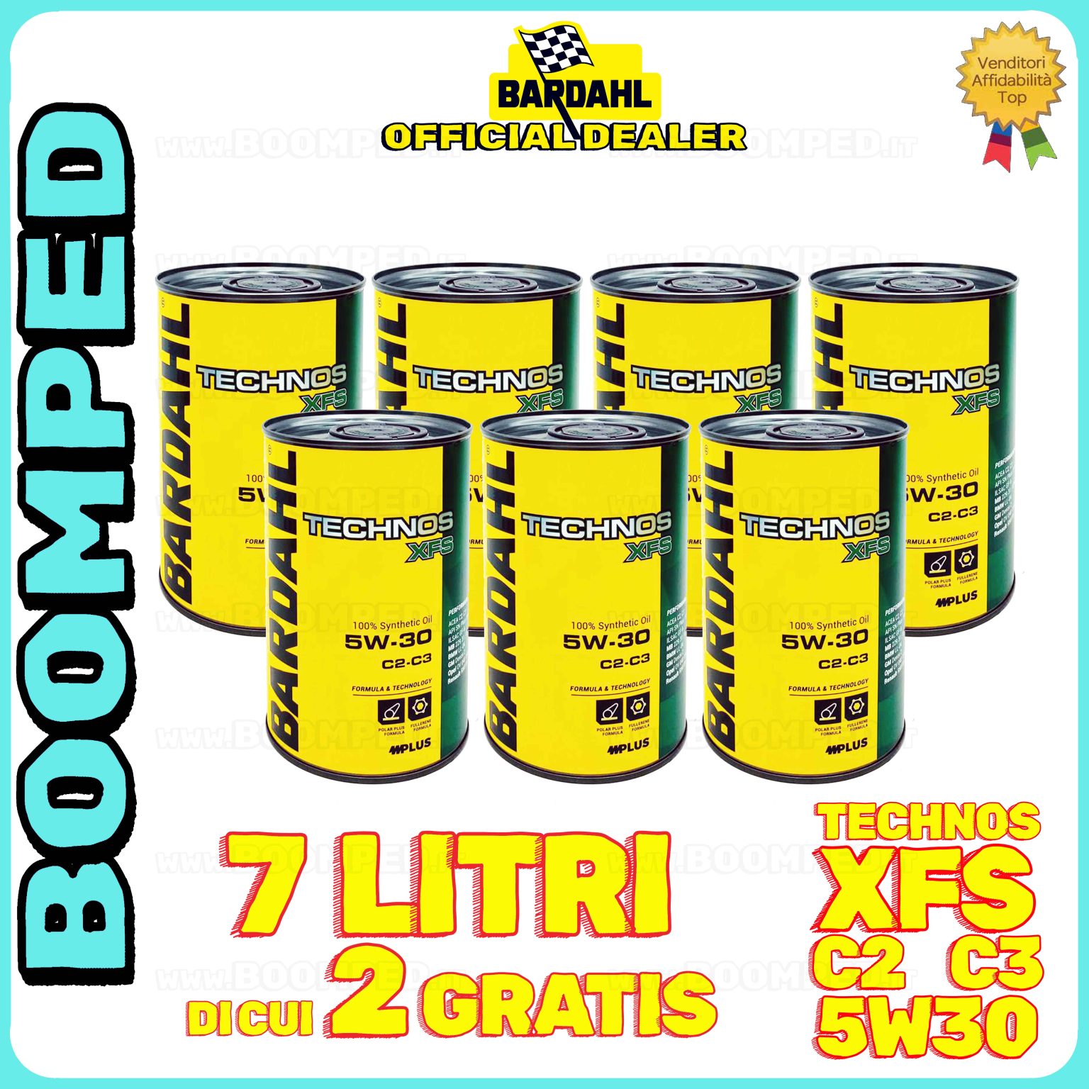 7 litri BARDAHL TECHNOS XFS 5W-30 OLIO MOTORE AUTO SINTETICO C2 C3 (latta 1 LT) 07BD63
