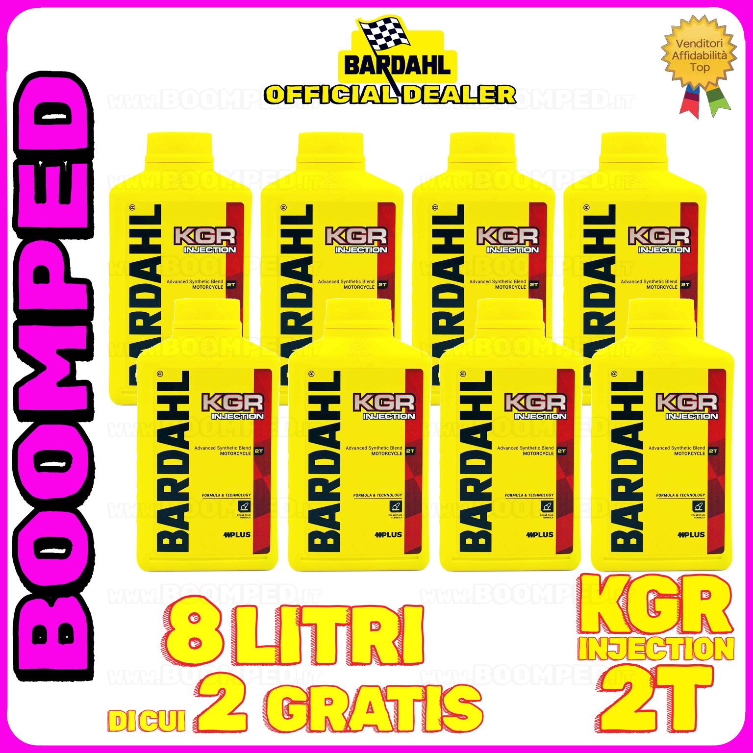 8 litri OLIO MOTORE BARDAHL KGR INJECTION per miscela moto scooter 2T 100% sintetico 08BD03