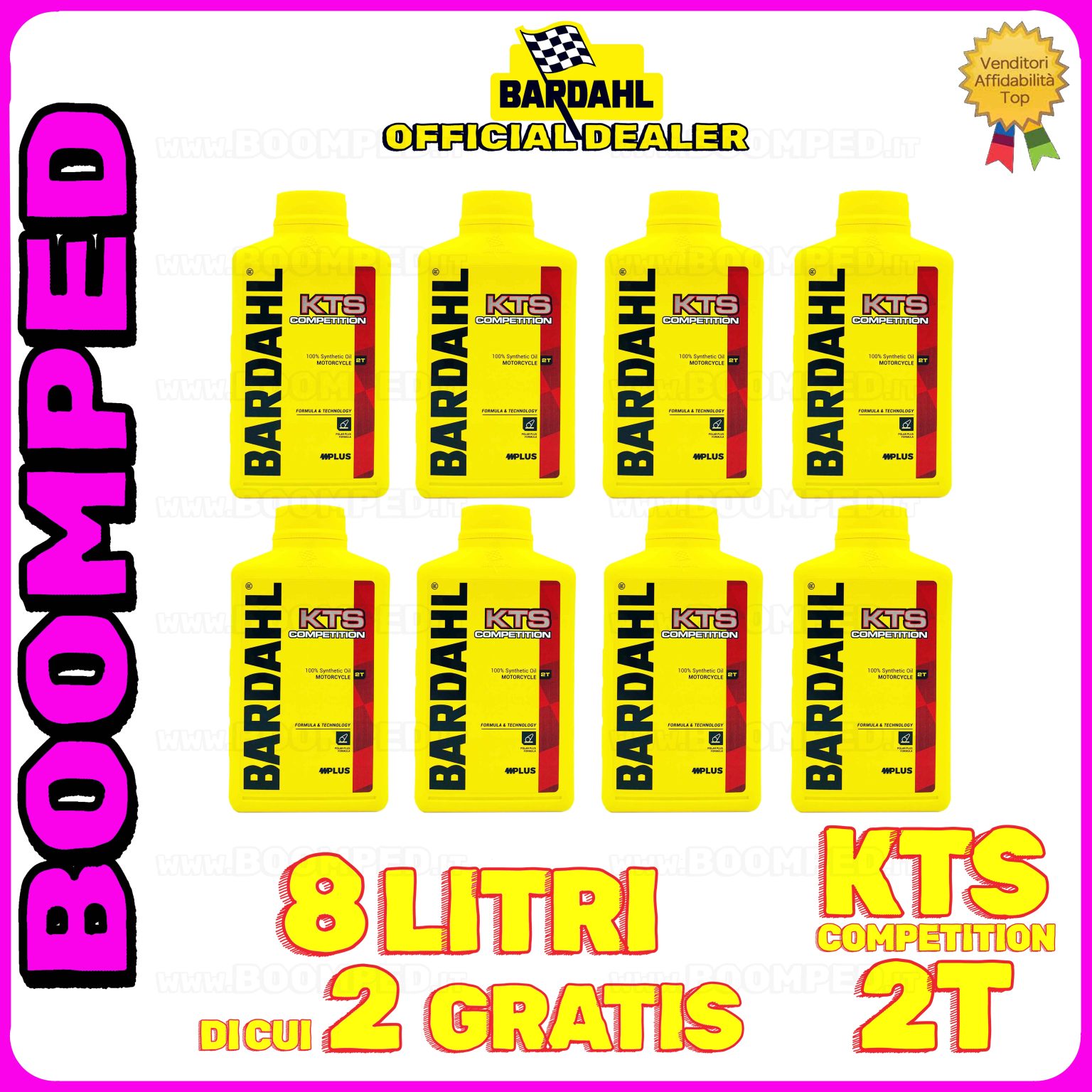 8 litri OLIO MOTORE BARDAHL KTS COMPETITION per miscela moto scooter 2T 100% sintetico 08BD04