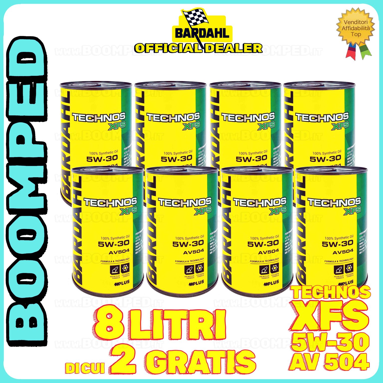 8 litri BARDAHL TECHNOS XFS AV504 5W-30 OLIO MOTORE SINTETICO C3 SN (latta 1 LT) 08BD29