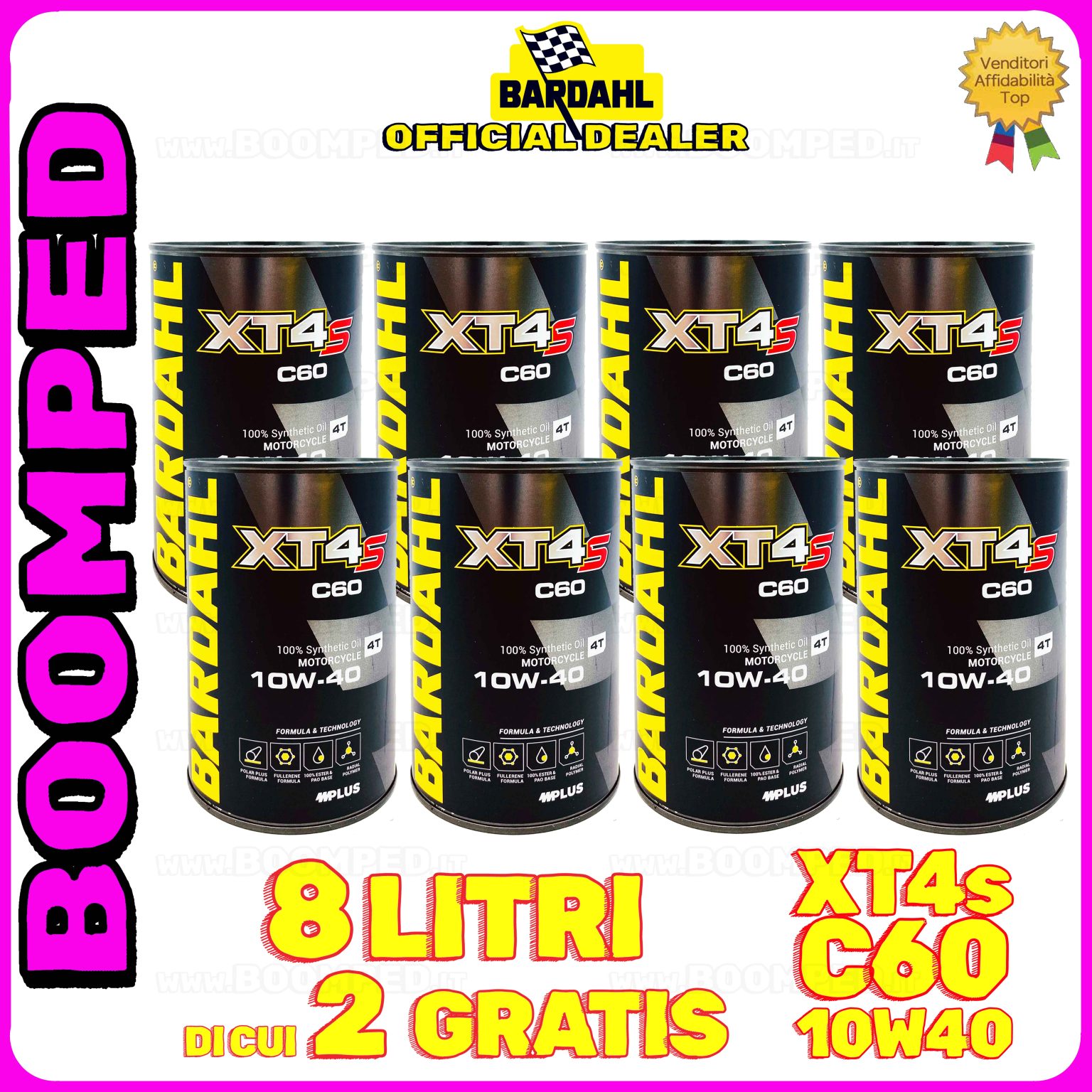 8 litri BARDAHL XT4s C60 10W-40 olio motore mot sintetico API SN, JASO MA / MA2 08BD32