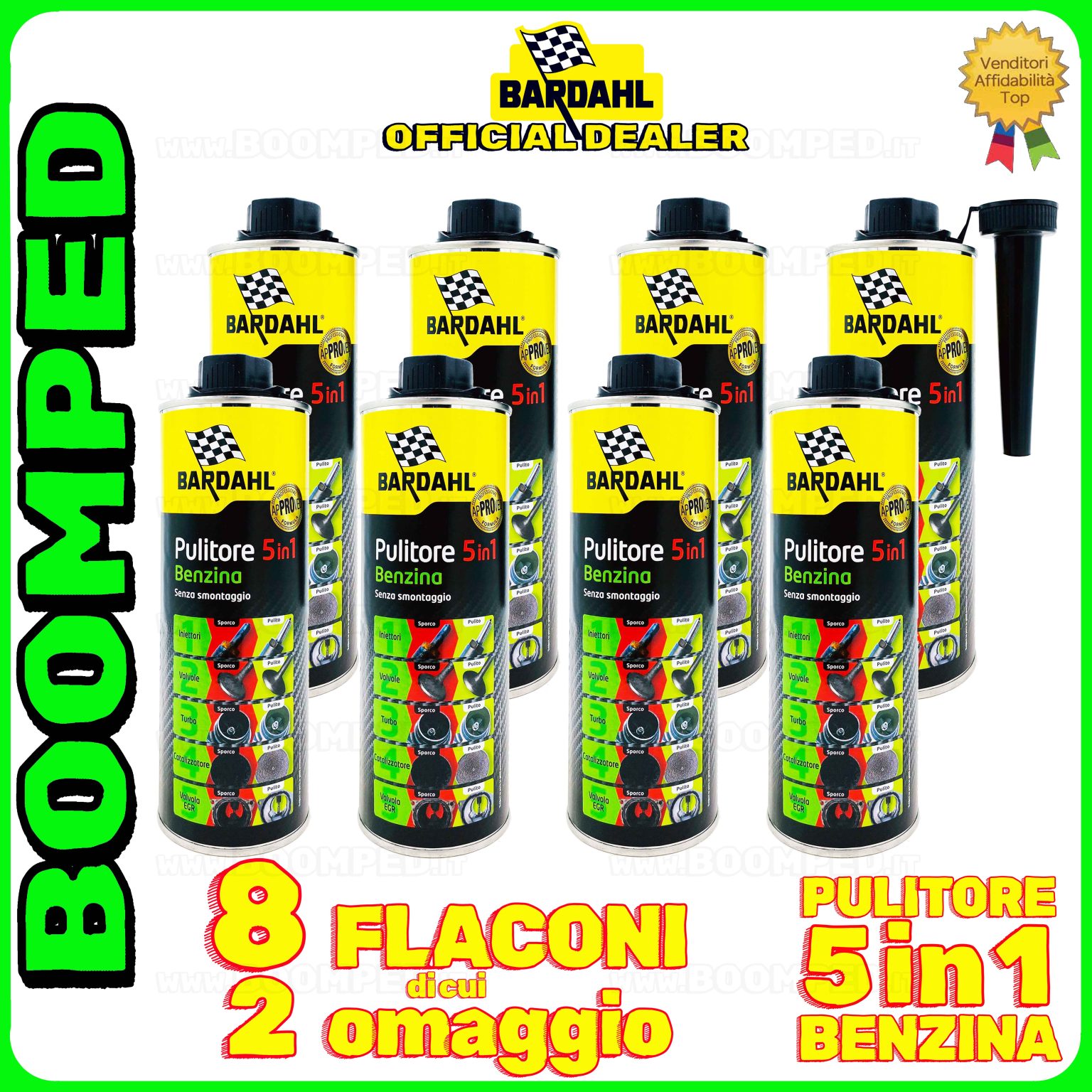 8 flaconi 500ml BARDAHL PULITORE 5 IN 1 BENZINA additivo multifunzionale auto diesel 08BD42