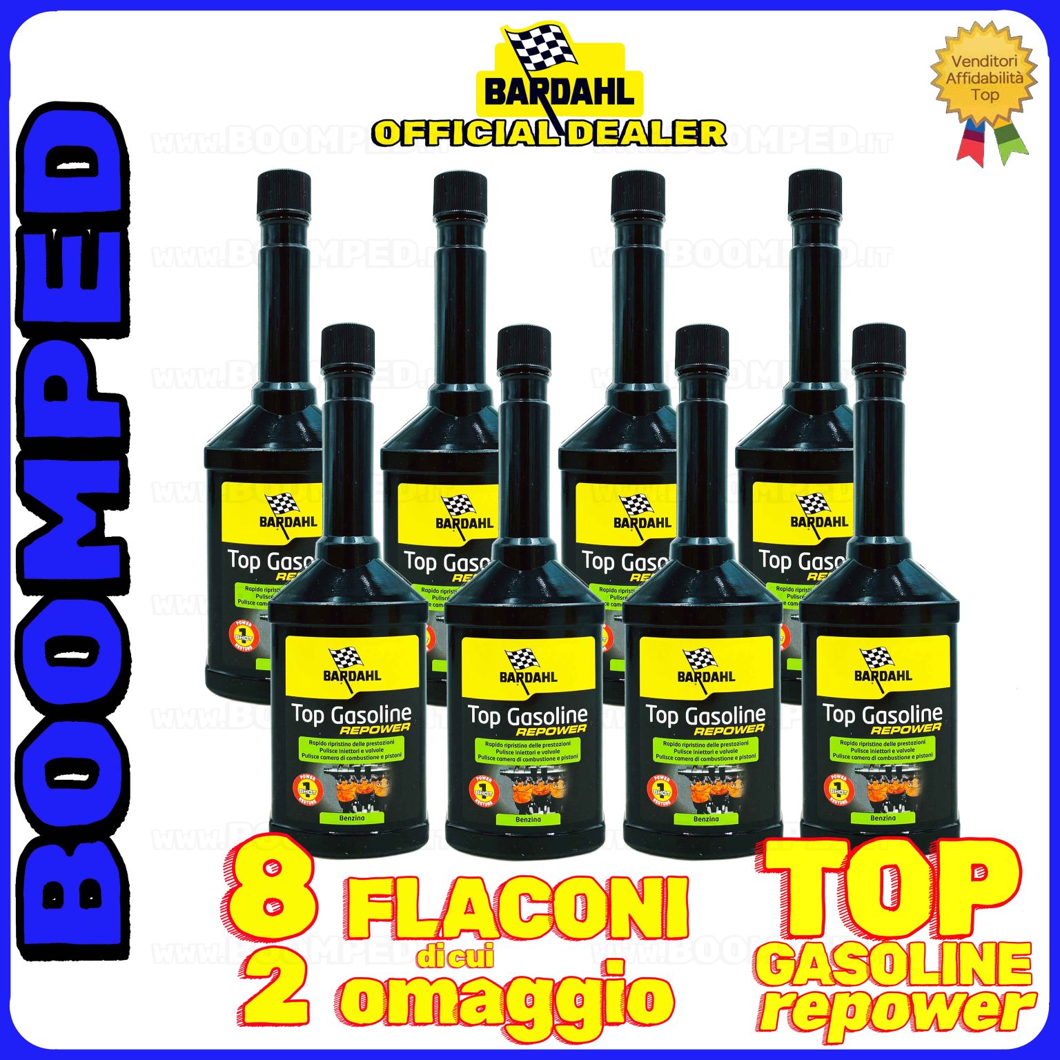 8 flaconi 250ml ADDITIVO BARDAHL TOP GASOLINE REPOWER pulitore iniettori riduce consumi motori benzina auto 08BD43