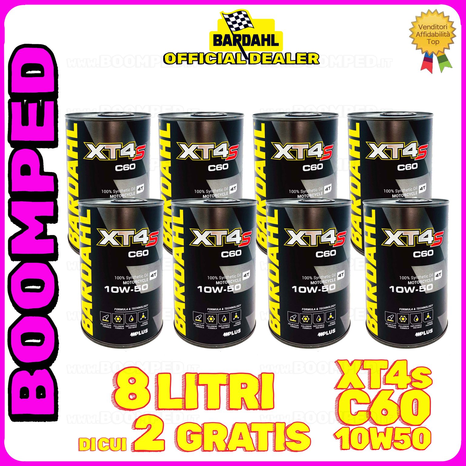8 litri BARDAHL XT4s C60 10W-50 olio motore moto sintetico API SN, JASO MA / MA2 08BD53